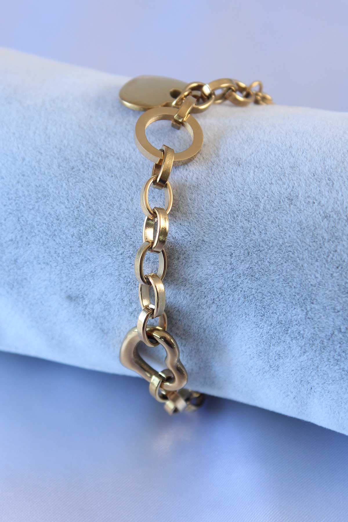 316L Çelik Gold Renk Kalp Figür Zincir Model Kadın Bileklik - Lisinya