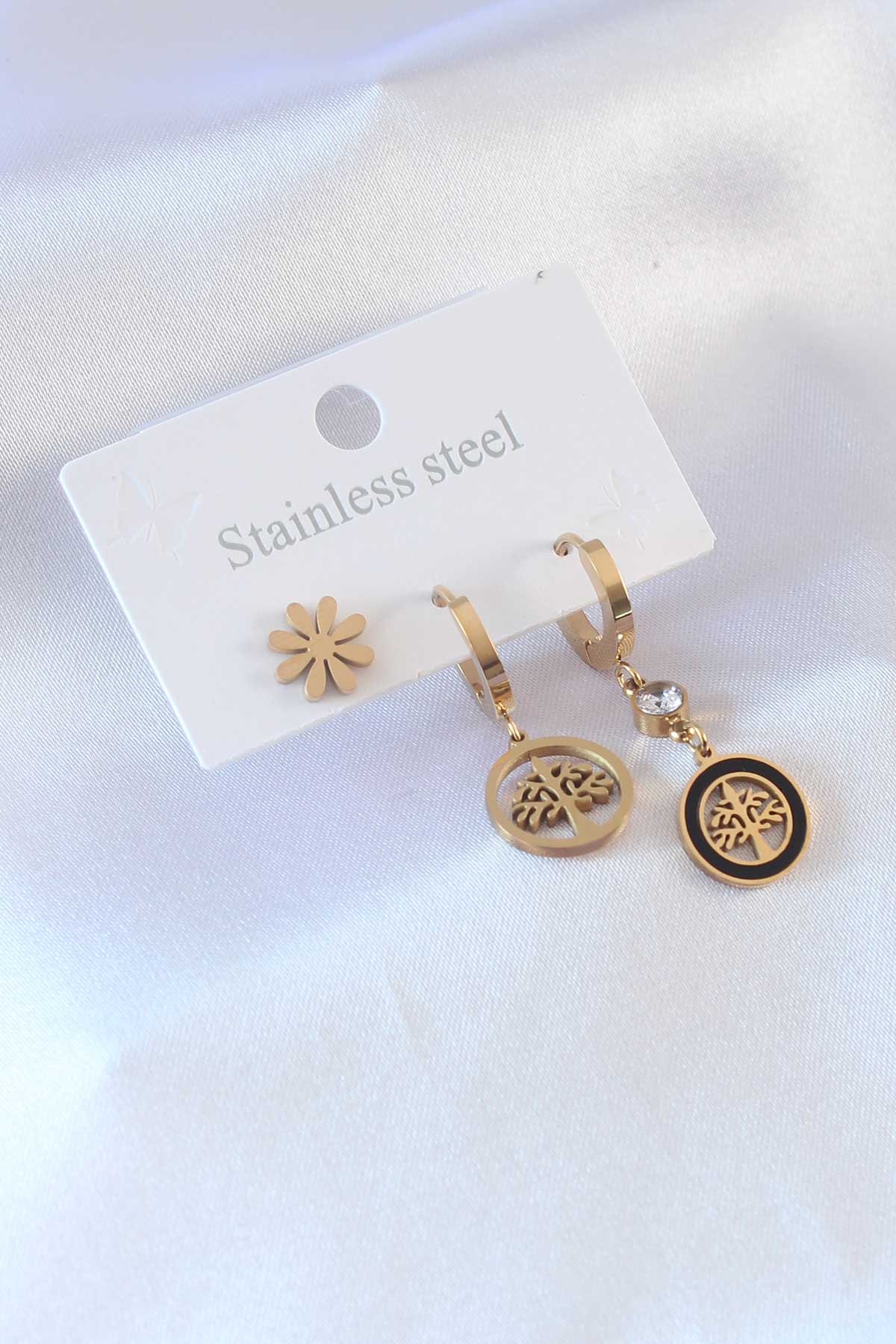 316L Çelik Gold renk Ağaç Model Çiçek Detay Zirkon Taşlı Kadın Küpe - Lisinya 316L Çelik Gold renk Ağaç Model Çiçek Detay Zirkon Taşlı Kadın Küpe - Lisinya