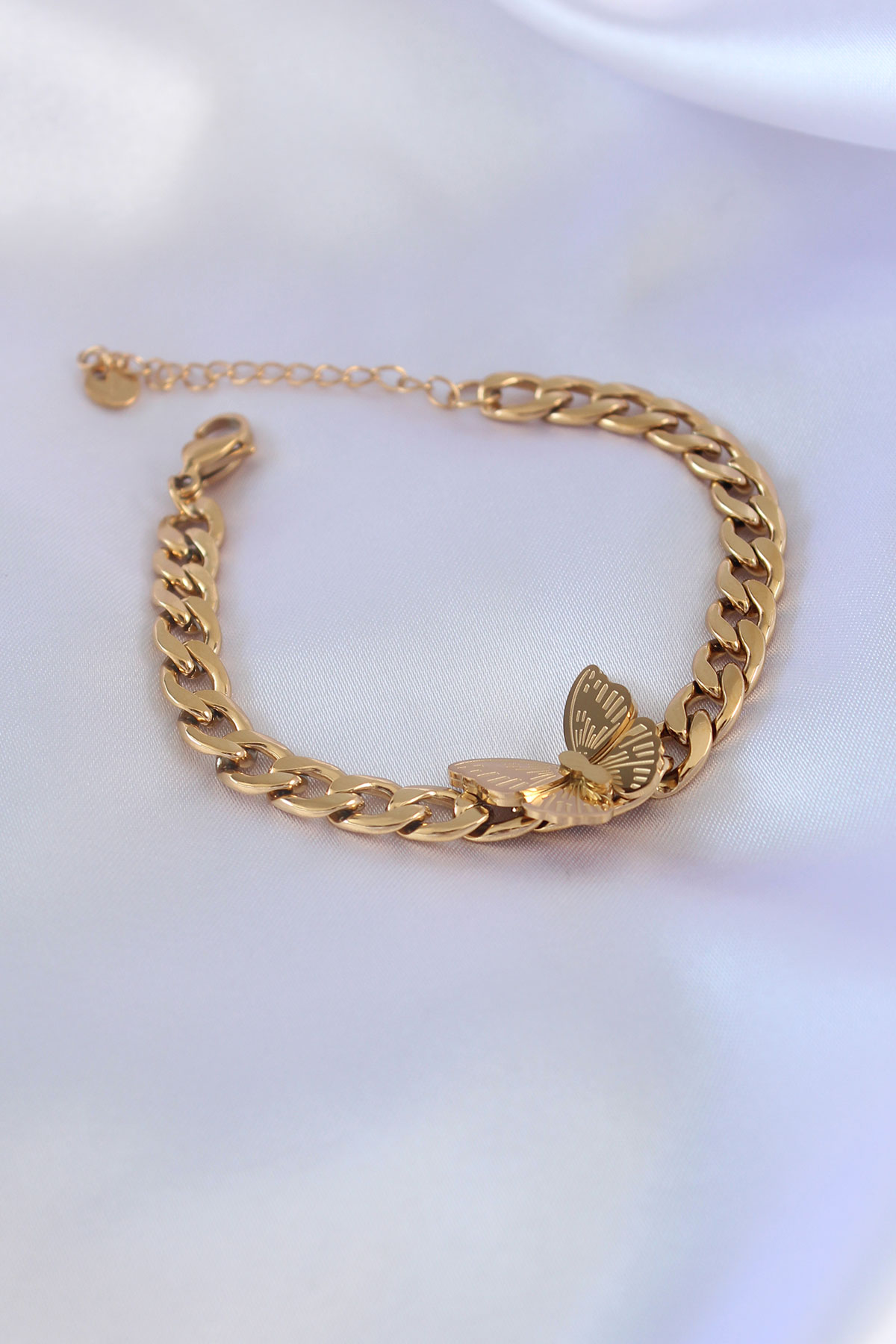 316L Çelik Gold Renk Kelebek Figür İşleme Detay Zincir Model Kadın Bileklik - Lisinya