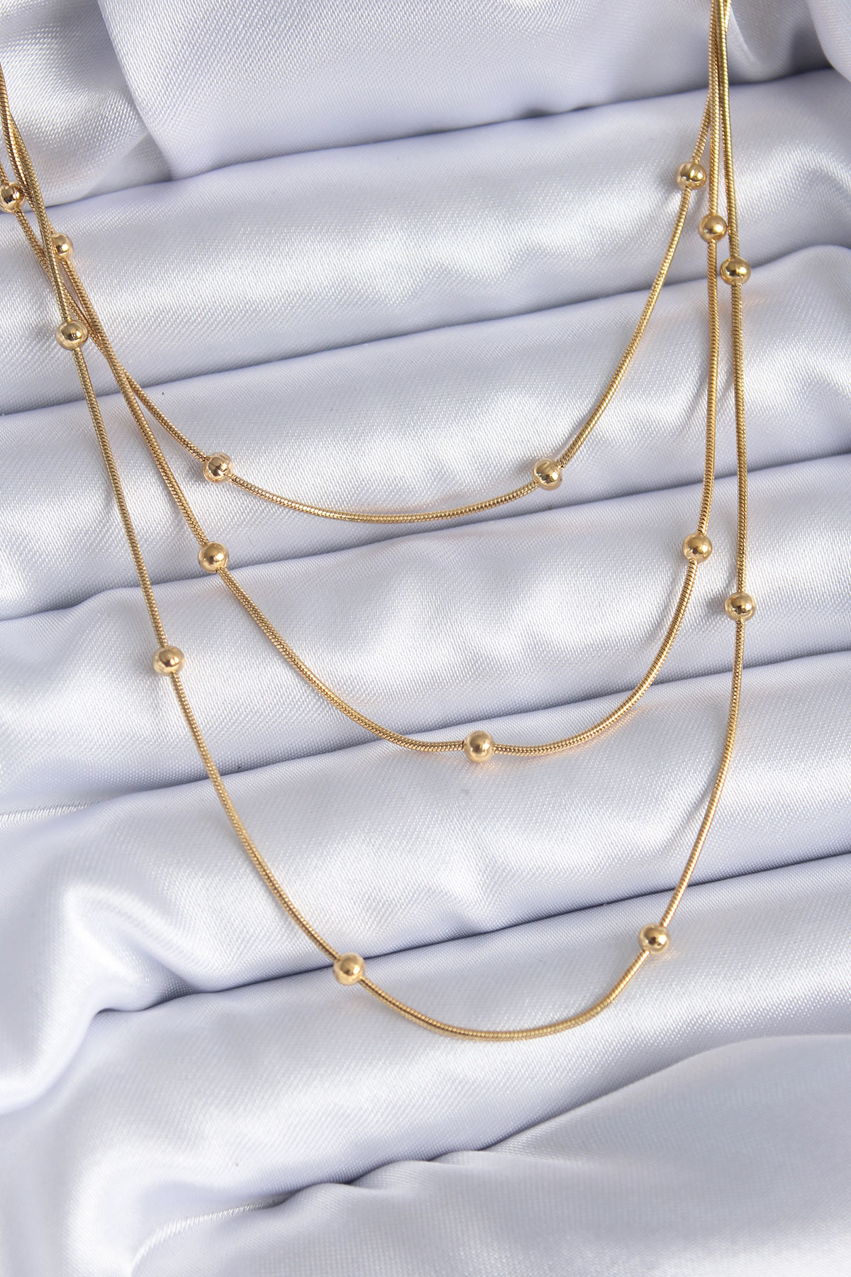 316L Çelik Gold Renk 3'lü Minimal Toplu Kadın Kolye - Lisinya