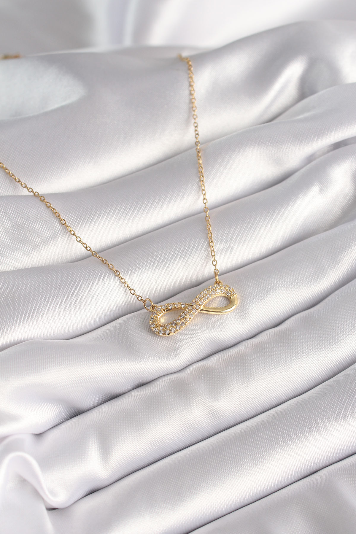 316L Çelik Gold Renk Zincir Zirkon Taşlı Sonsuzluk Model Kadın Kolye - Lisinya