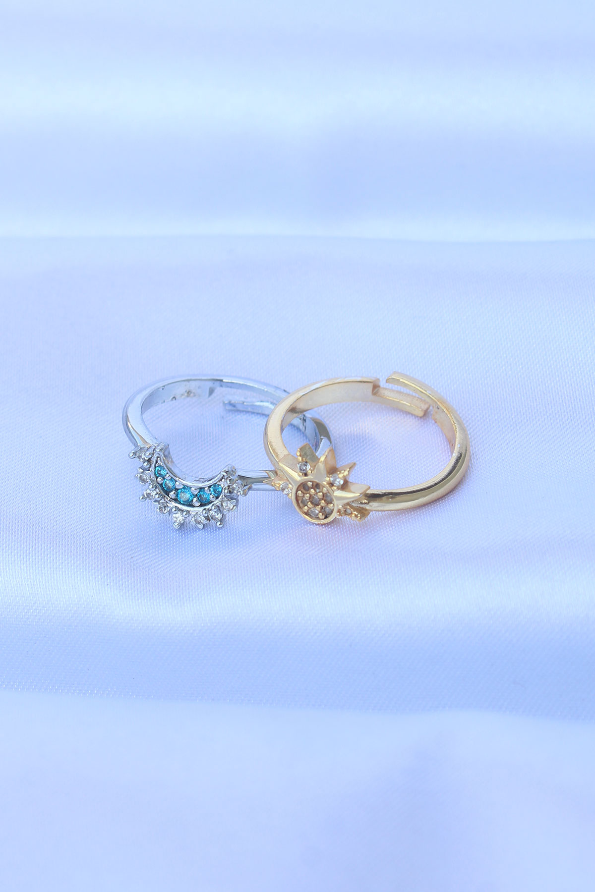 Pirinç Zirkon Taşlı 2li Ayarlanabilir Arkadaş Yüzüğü - Lisinya