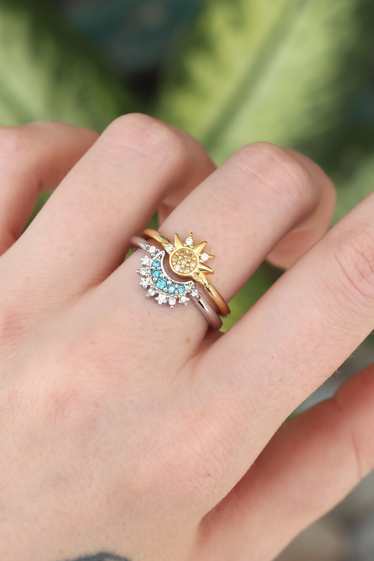 Pirinç Zirkon Taşlı 2li Ayarlanabilir Arkadaş Yüzüğü - Lisinya