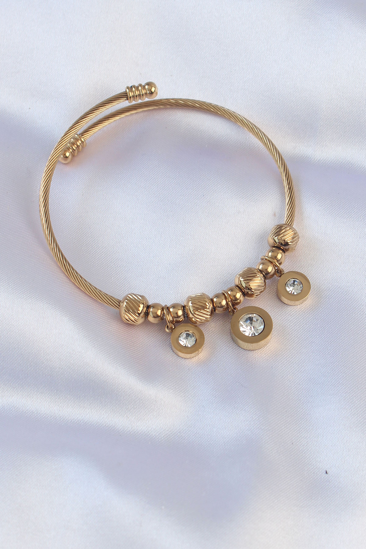 316L Çelik Gold Renk Zirkon Taşlı Model Charm Bileklik - Lisinya