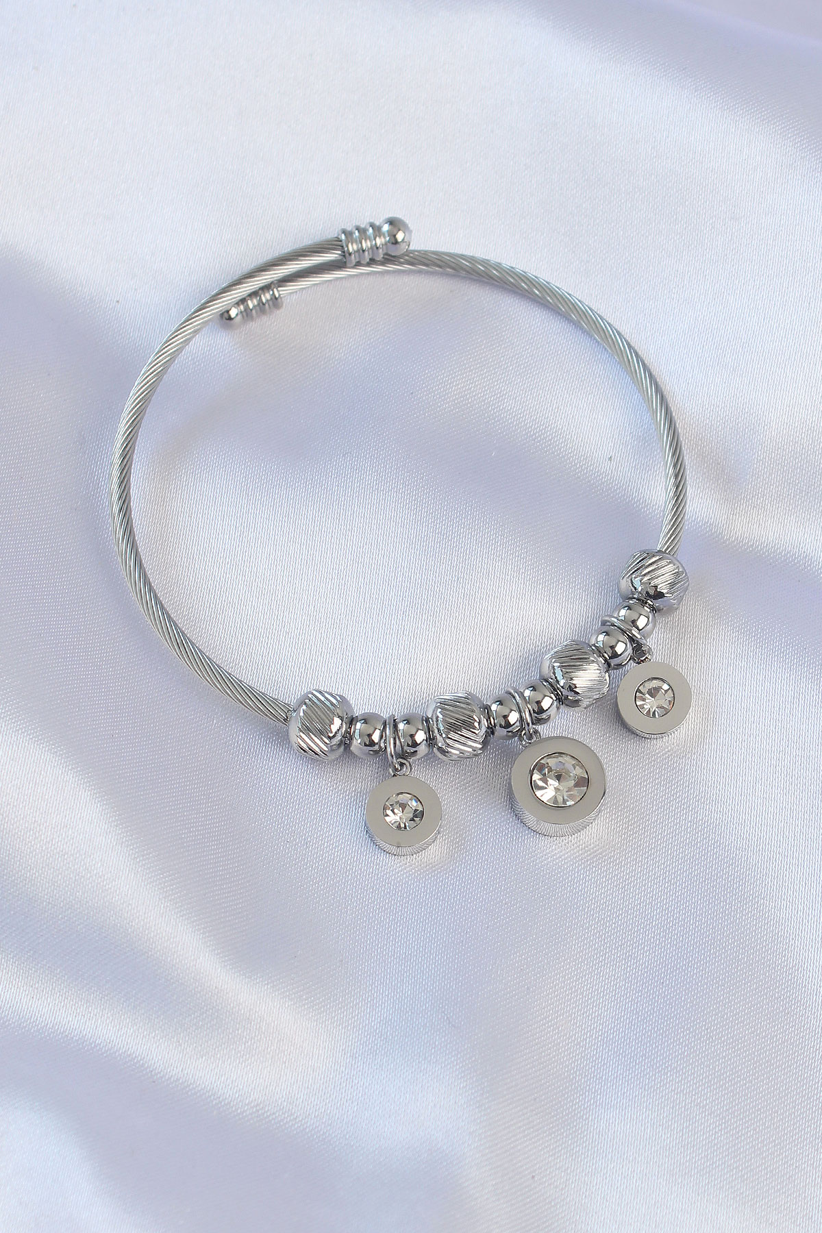 316L Çelik Gümüş Renk Zirkon Taşlı Model Charm Bileklik - Lisinya