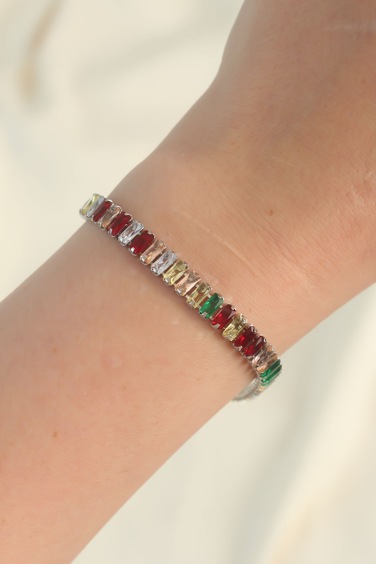 316L Çelik Gümüş Renk Renkli Su Yolu Tasarımlı Bileklik - Lisinya