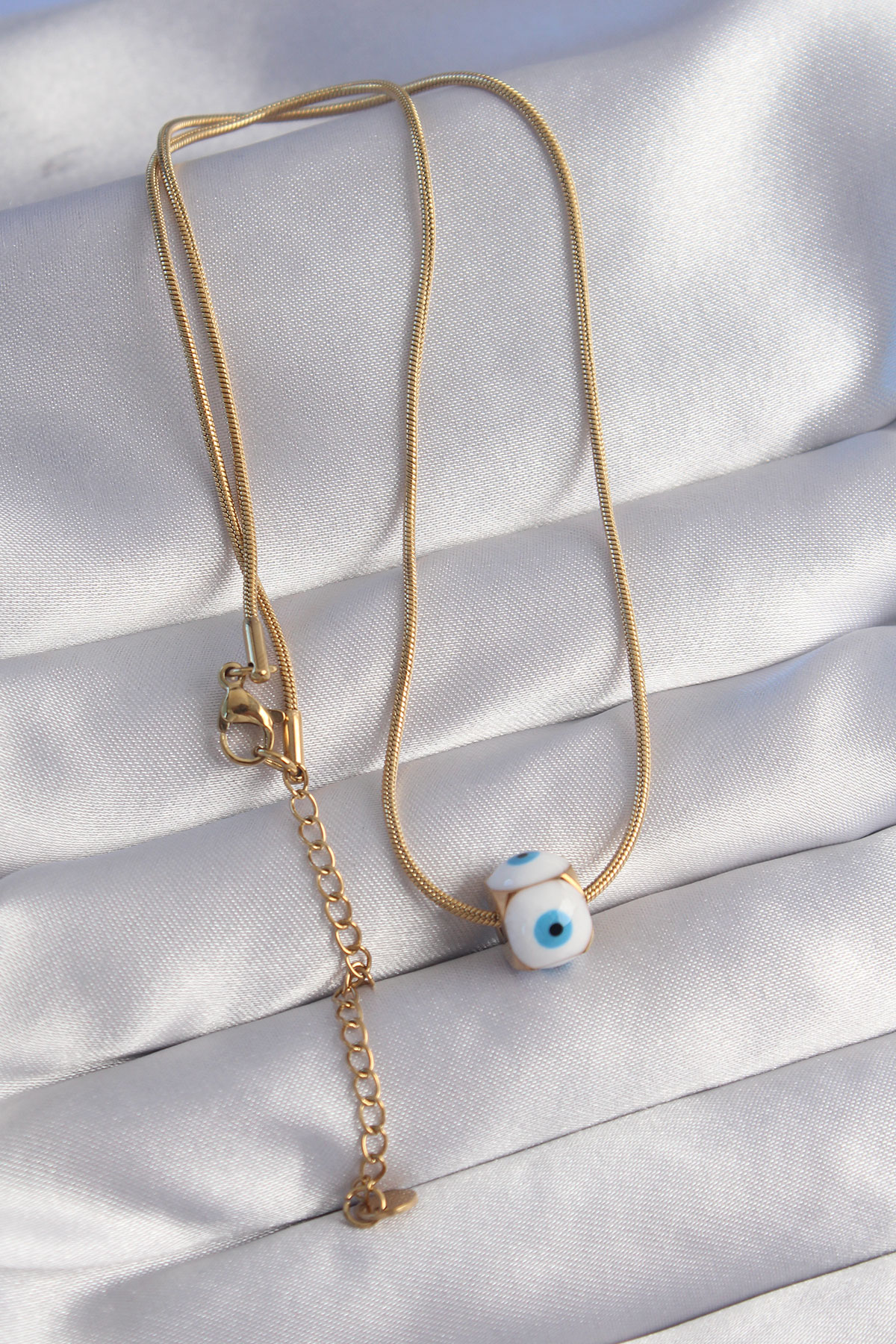 316L Çelik Gold Renk Mineli Nazar Model Kolye - Lisinya