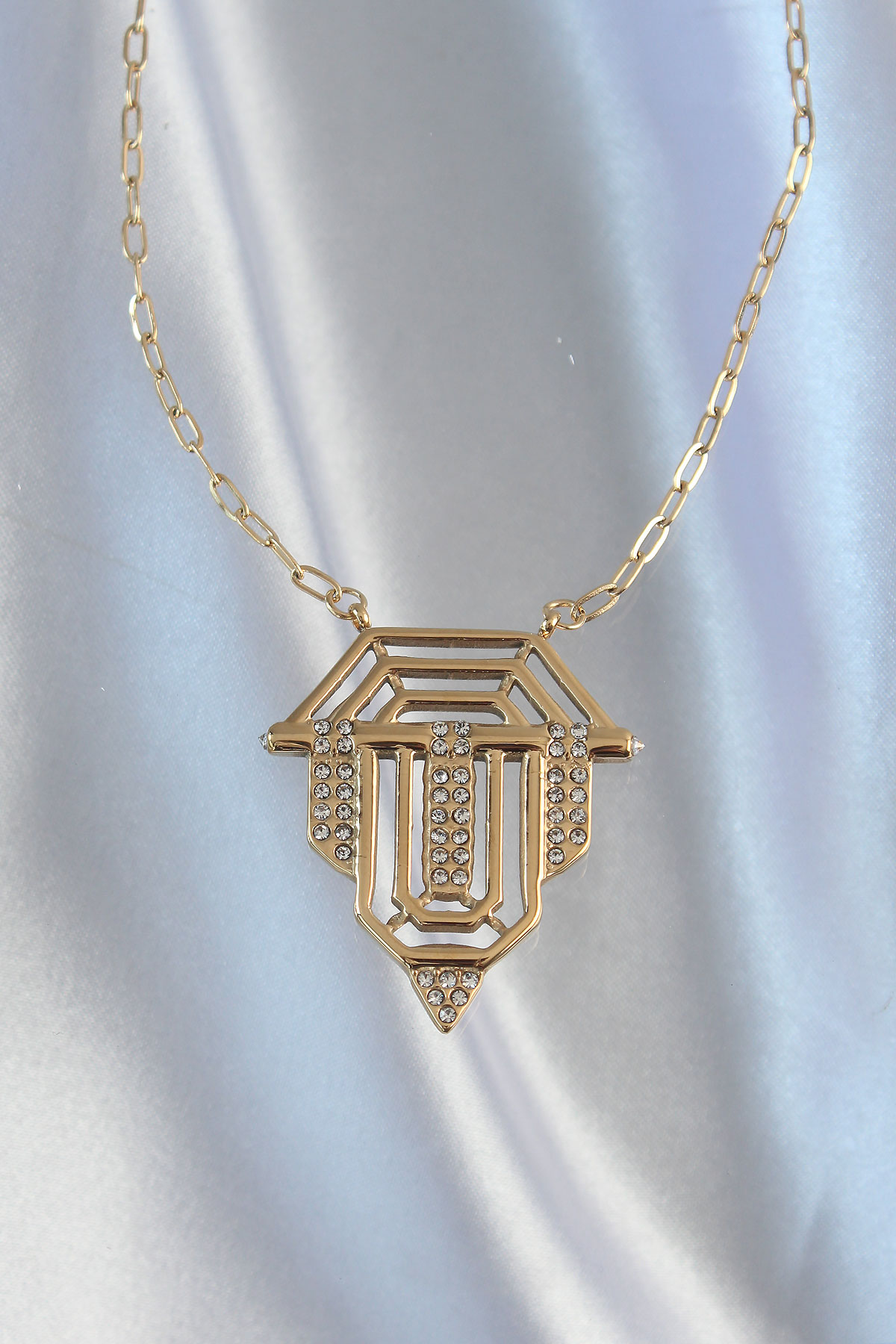 316L Çelik Zincir Gold Renk Zirkon Taşlı Serenay Kolyesi - Lisinya