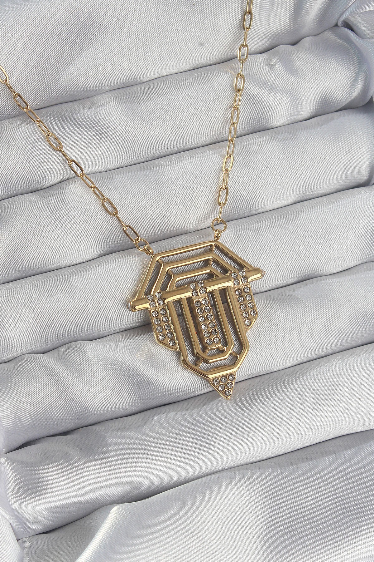 316L Çelik Zincir Gold Renk Zirkon Taşlı Serenay Kolyesi - Lisinya