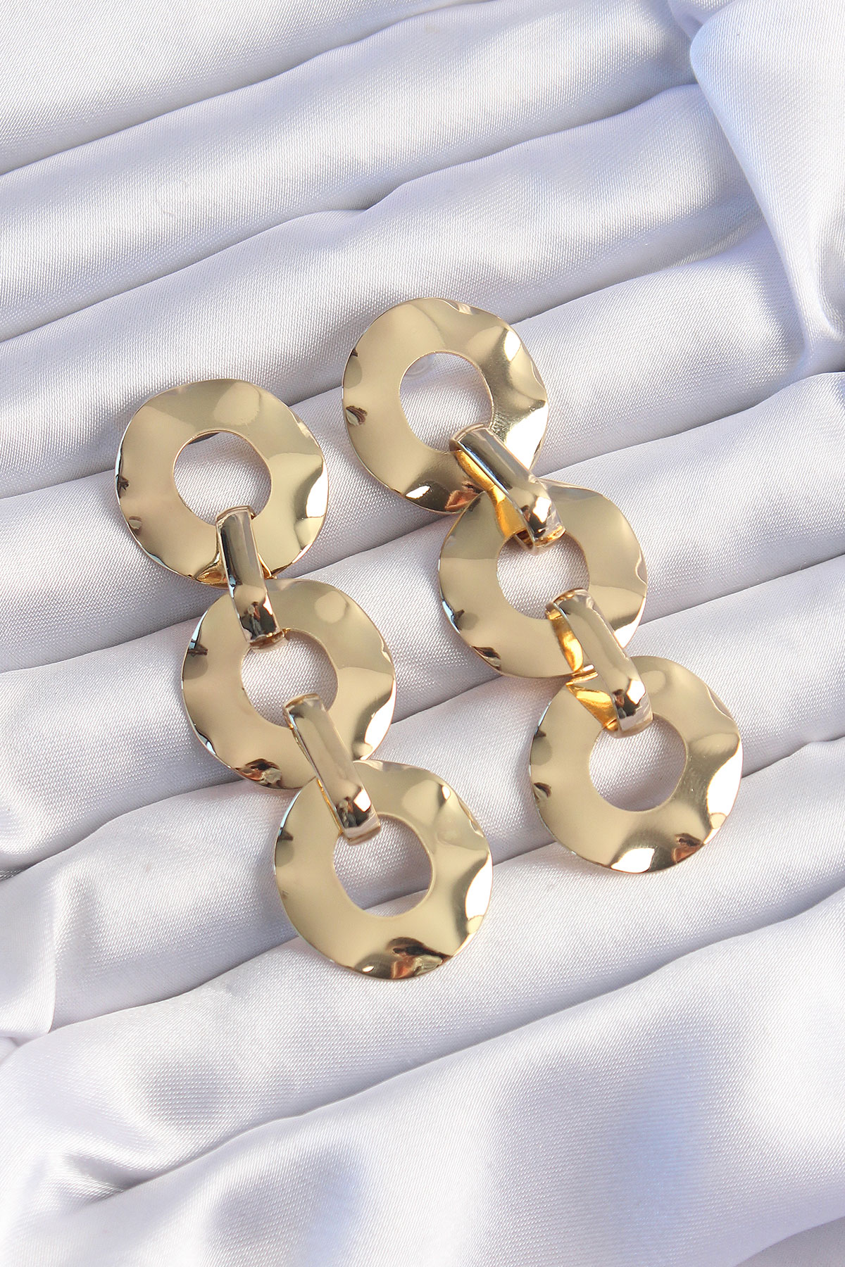 Pirinç Gold Renk Oval Ayna Model Sallantılı Küpe - Lisinya Pirinç Gold Renk Oval Ayna Model Sallantılı Küpe - Lisinya