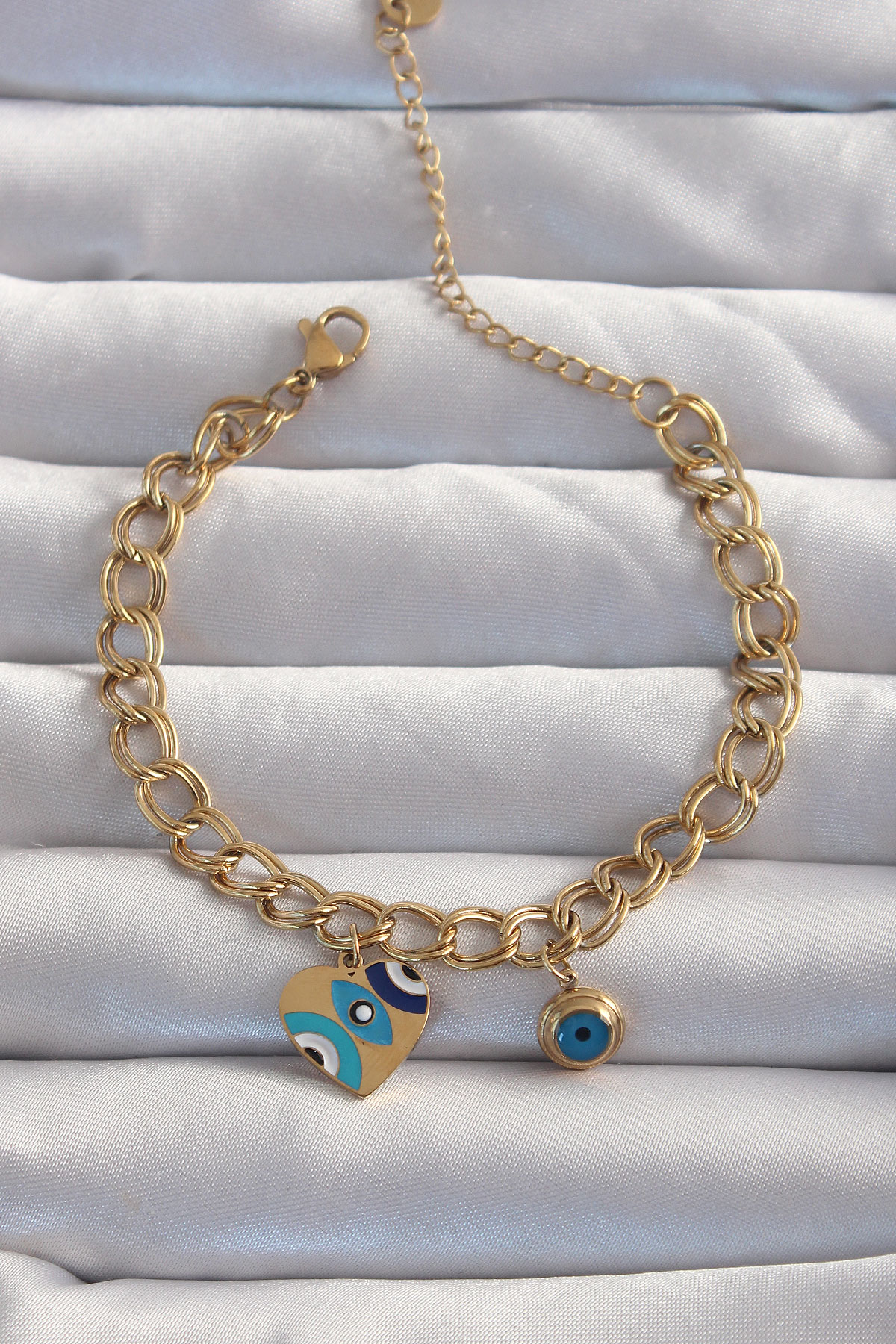 316L Çelik Gold Renk Nazarlı Kalp Model Zincir Bileklik - Lisinya 316L Çelik Gold Renk Nazarlı Kalp Model Zincir Bileklik - Lisinya