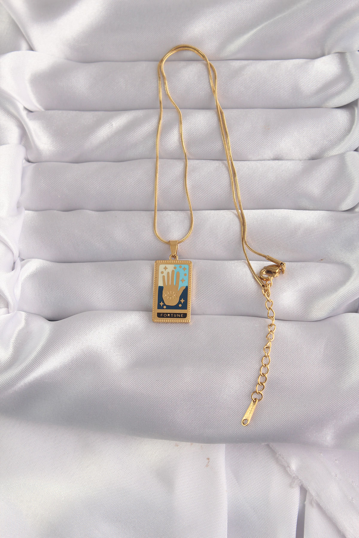316L Çelik Gold Renk Karışık Mineli El Figür Tarot Kolye - Lisinya