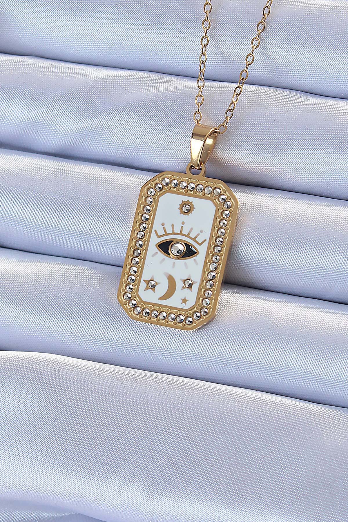 316L Çelik Zincir Altın Renk Mineli Zirkon Taşlı Göz Figür Tarot Kolye - Lisinya 316L Çelik Zincir Altın Renk Mineli Zirkon Taşlı Göz Figür Tarot Kolye - Lisinya