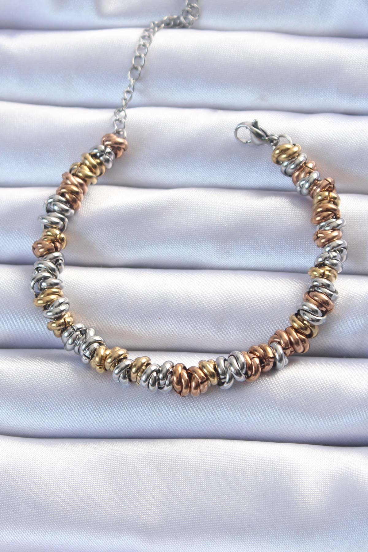 316L Çelik Karışık Renkli İç İçi Geçmeli Bombeli Bileklik - Lisinya