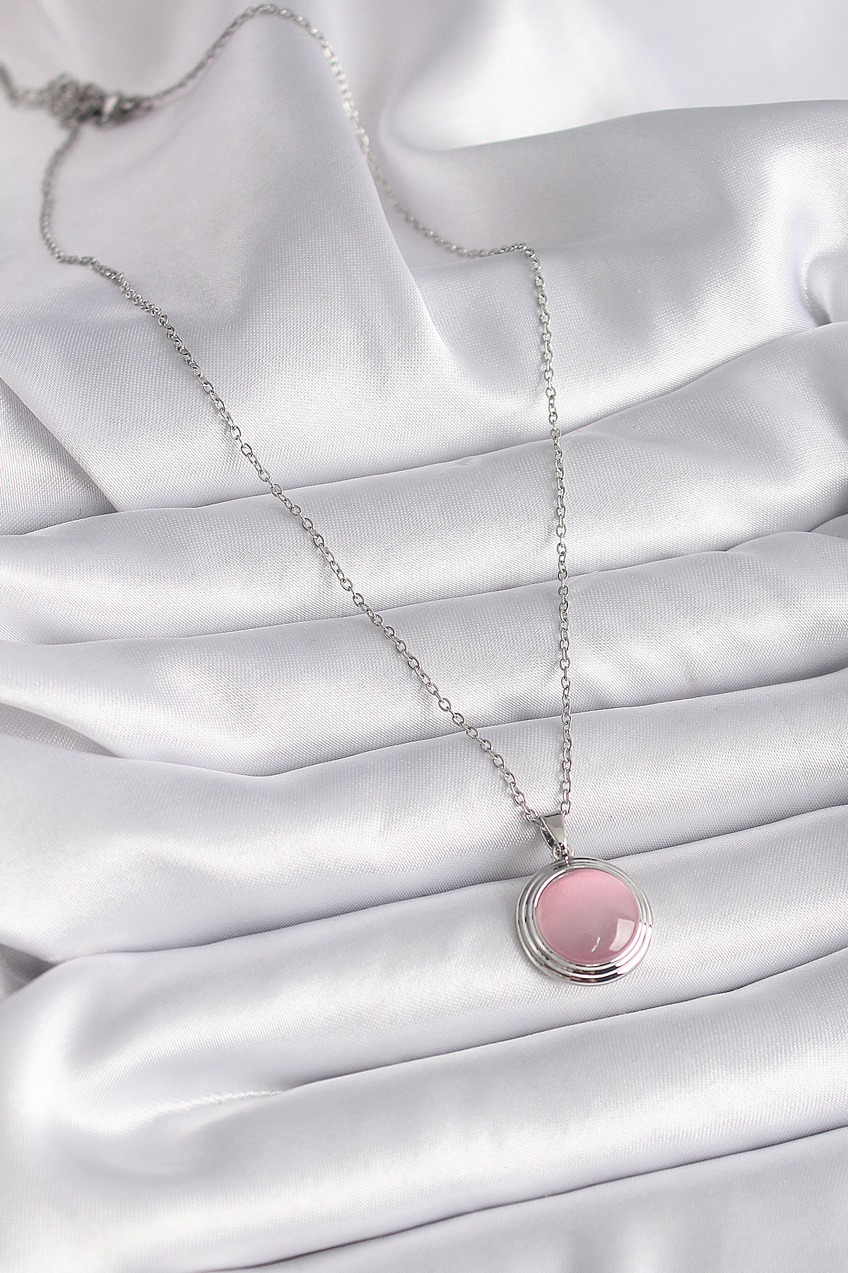 316L Çelik Gümüş Renk Daire Pembe Sedefli Model Kadın Kolye - Lisinya 316L Çelik Gümüş Renk Daire Pembe Sedefli Model Kadın Kolye - Lisinya