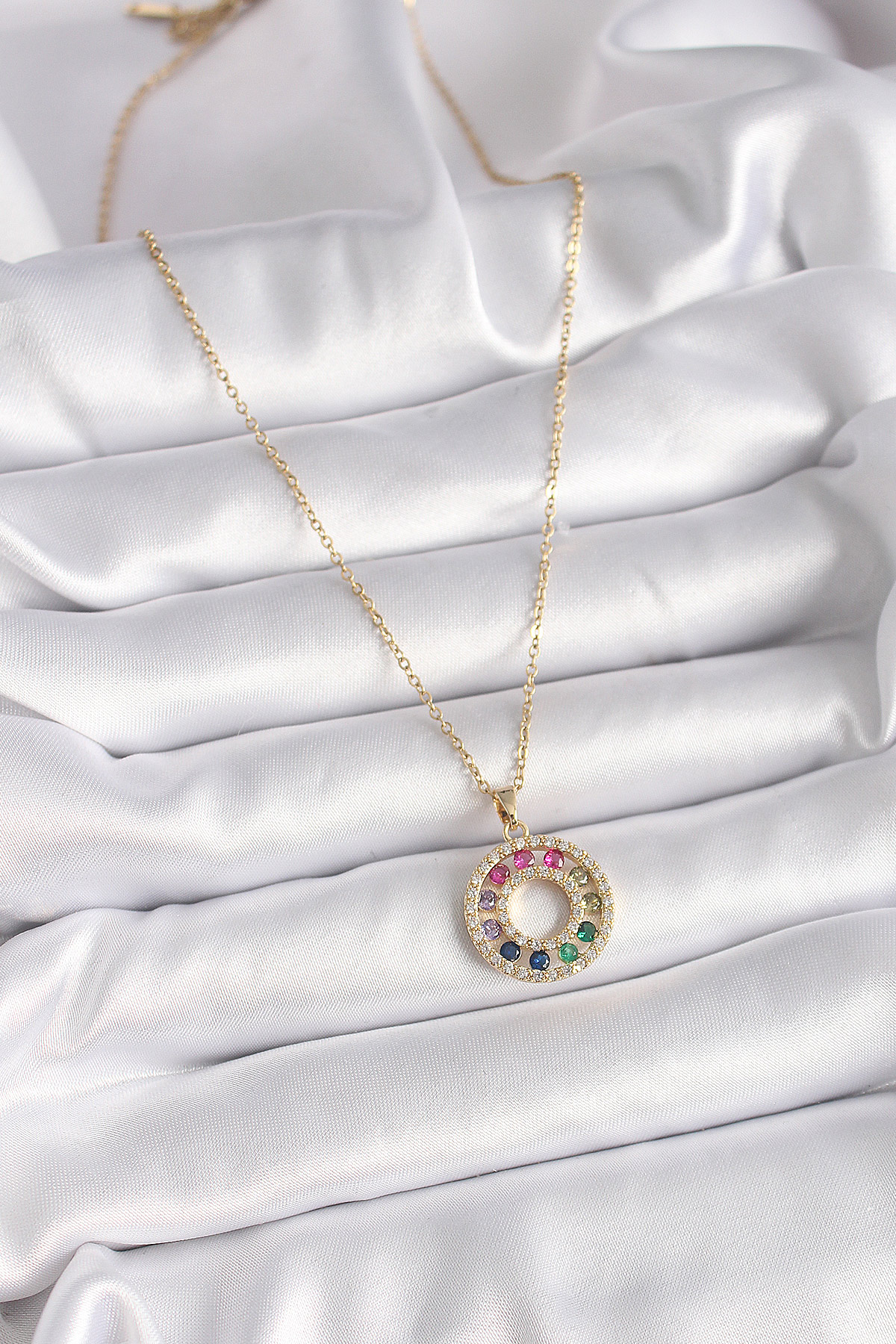 316L Çelik Gold Renk Zincir Renkli Zirkon Taşlı Madalyon Model Kadın Kolye - Lisinya 316L Çelik Gold Renk Zincir Renkli Zirkon Taşlı Madalyon Model Kadın Kolye - Lisinya