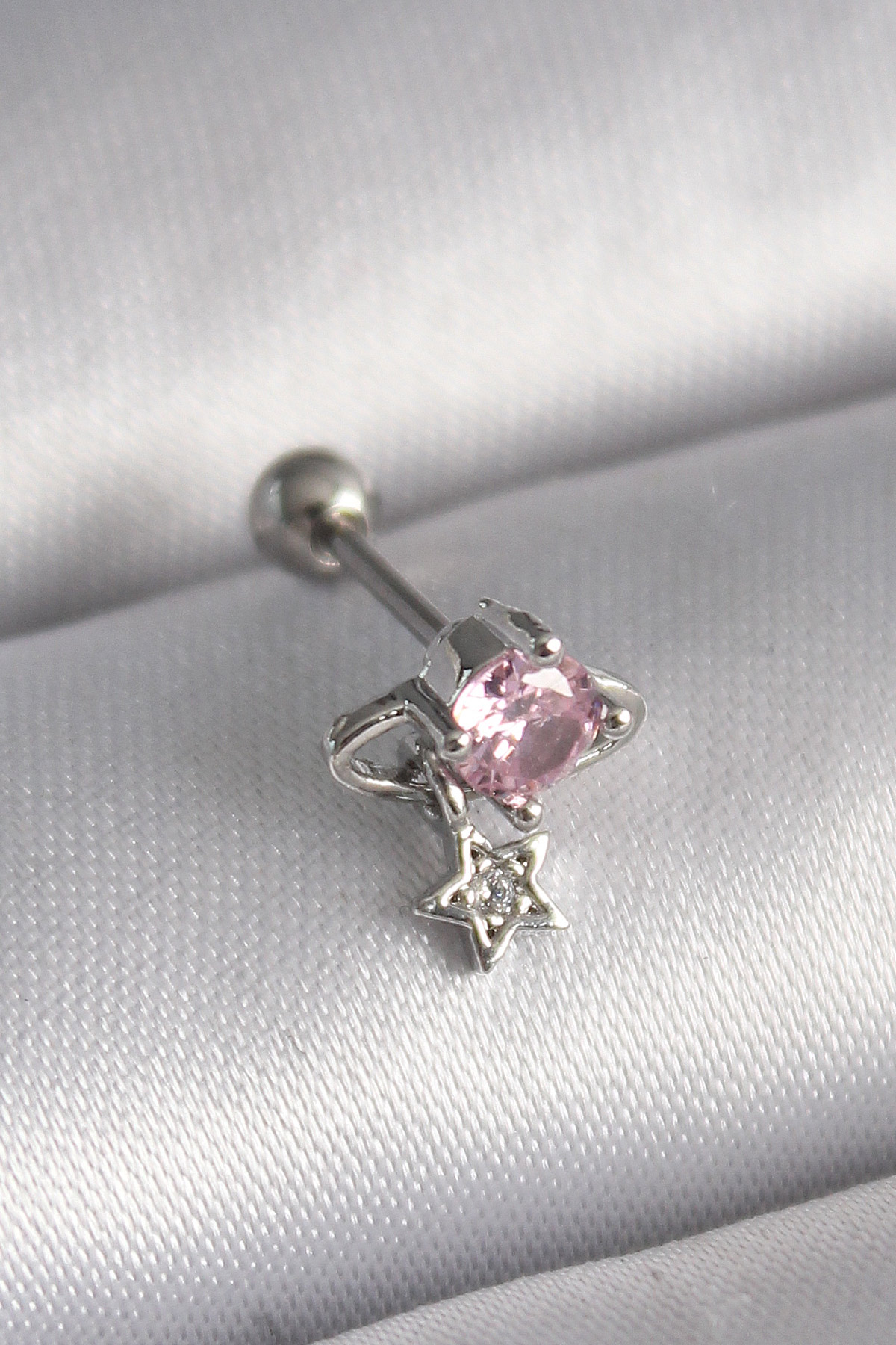 316L Çelik Gümüş Renk Pembe Zirkon Taşlı Sallantı Yıldız Detay Tragus Piercing - Lisinya 316L Çelik Gümüş Renk Pembe Zirkon Taşlı Sallantı Yıldız Detay Tragus Piercing - Lisinya