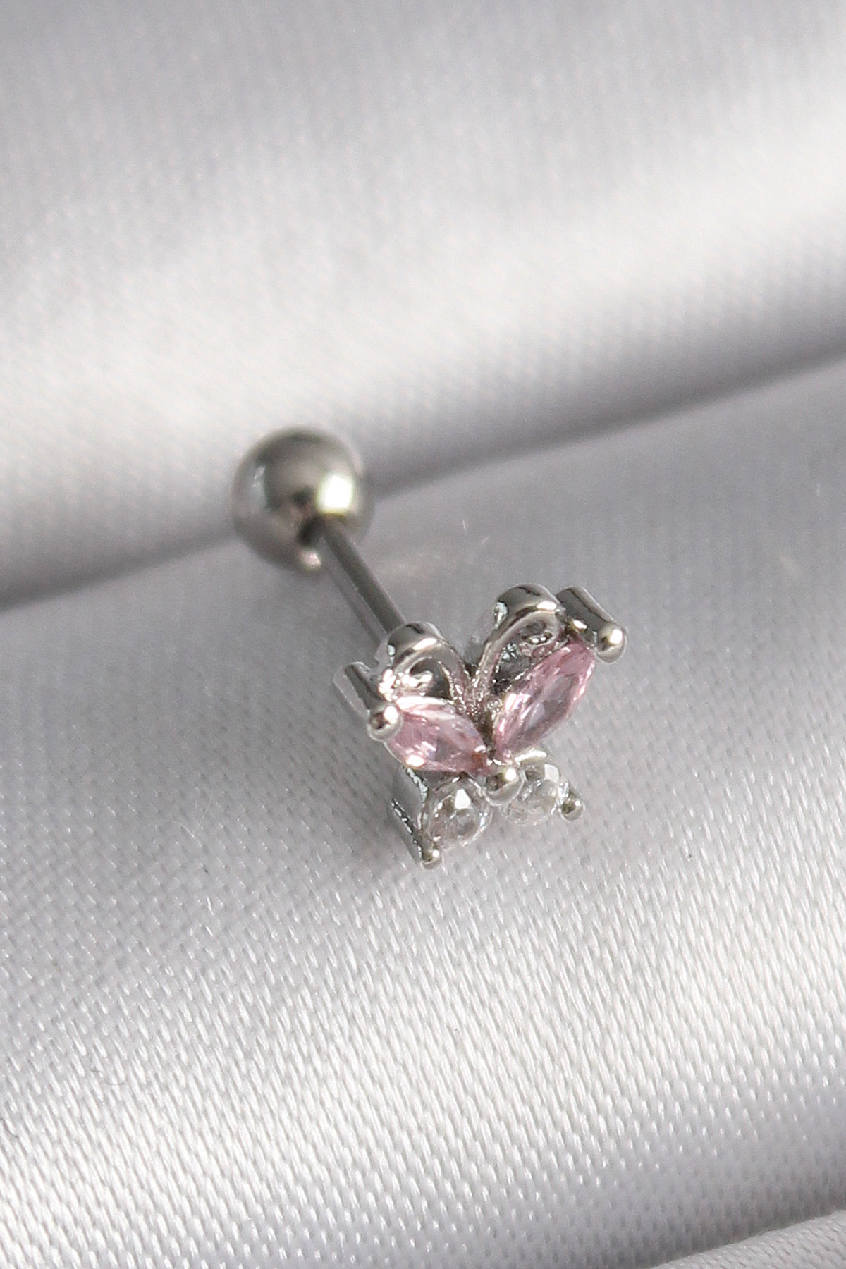 316L Çelik Gümüş Renk Pembe Zirkon Taşlı Kelebek Tragus Piercing - Lisinya 316L Çelik Gümüş Renk Pembe Zirkon Taşlı Kelebek Tragus Piercing - Lisinya