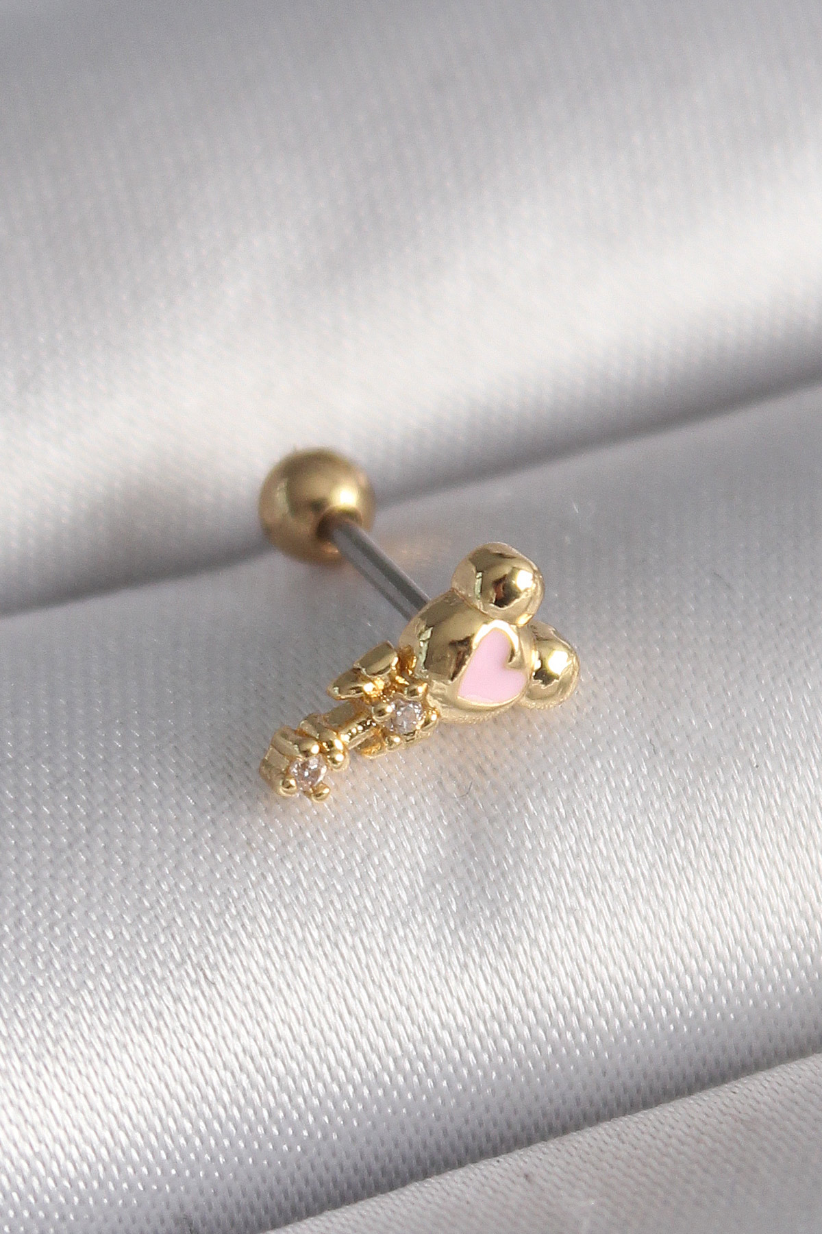 316L Çelik Gold Renk Zirkon Taş Detay Pembe Kalp İşleme Tragus Piercing - Lisinya 316L Çelik Gold Renk Zirkon Taş Detay Pembe Kalp İşleme Tragus Piercing - Lisinya