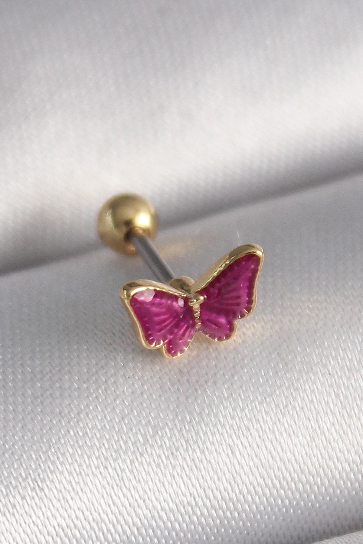 316L Çelik Gümüş Renk Pembe Kelebek Model Tragus Piercing - Lisinya 316L Çelik Gümüş Renk Pembe Kelebek Model Tragus Piercing - Lisinya