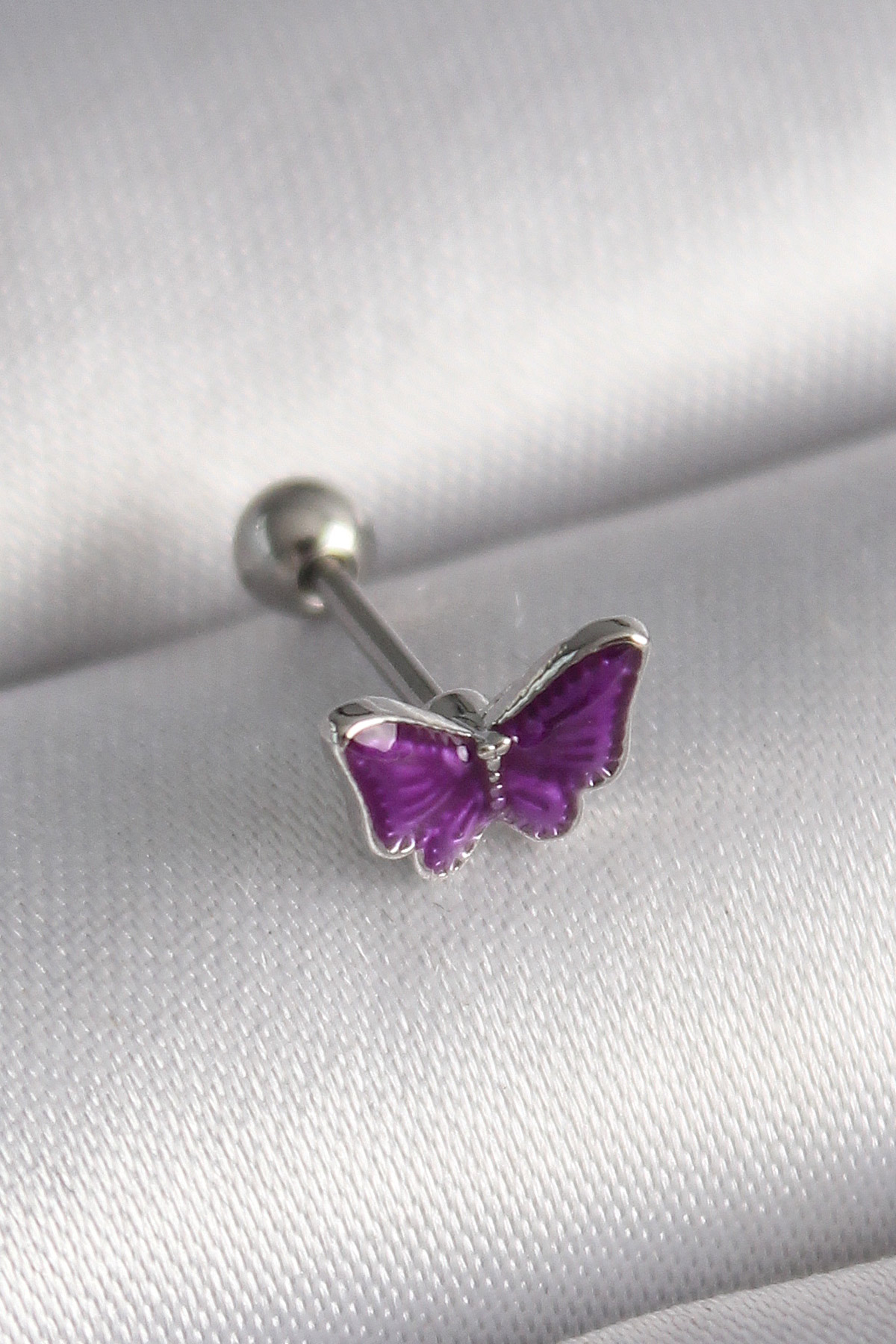 316L Çelik Gümüş Renk Mor Kelebek Model Tragus Piercing - Lisinya 316L Çelik Gümüş Renk Mor Kelebek Model Tragus Piercing - Lisinya