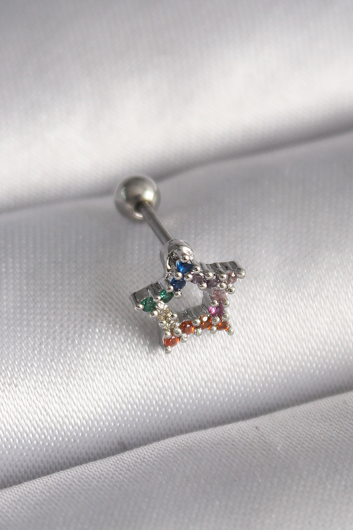 316L Çelik Gümüş Renk Renkli Zirkon Taşlı Yıldız Model Tragus Piercing - Lisinya 316L Çelik Gümüş Renk Renkli Zirkon Taşlı Yıldız Model Tragus Piercing - Lisinya