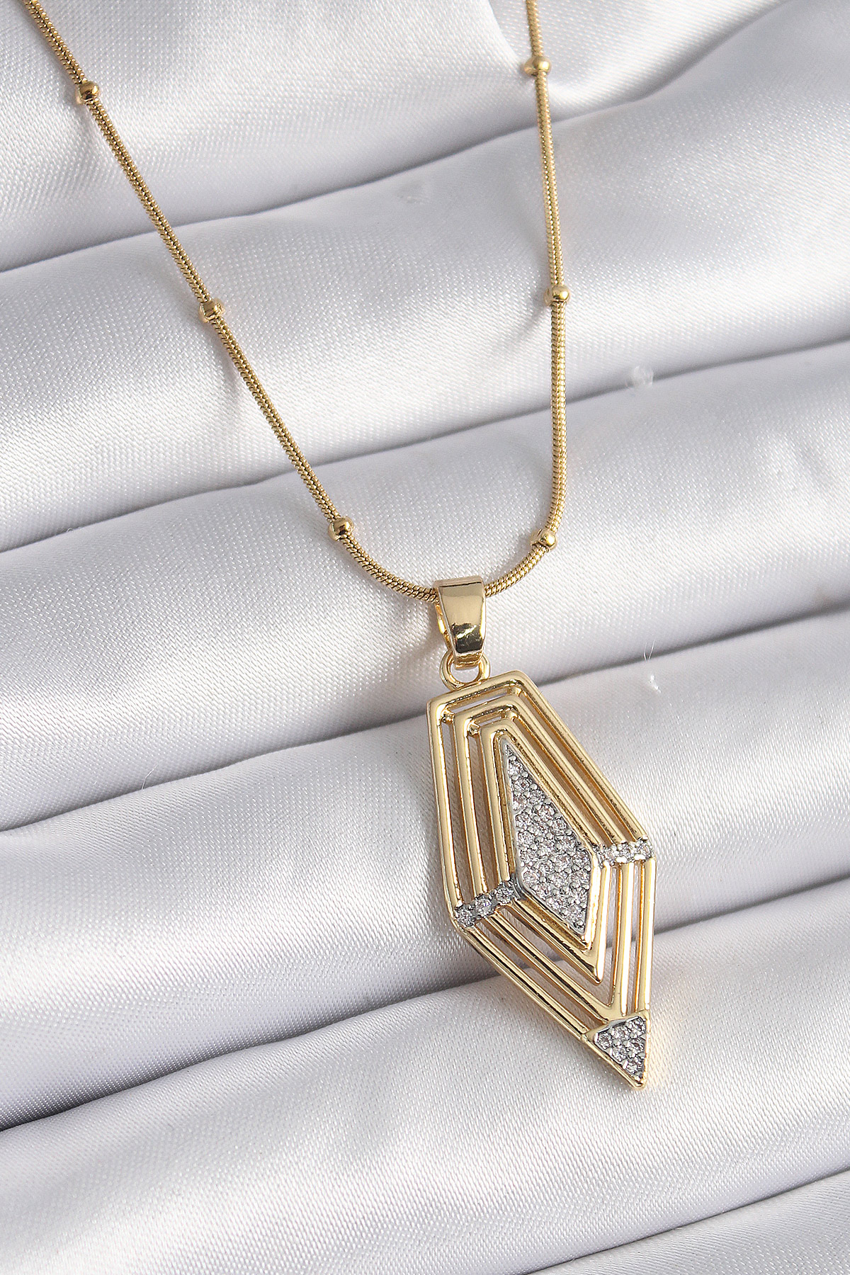 316L Çelik Gold Renk Zirkon Taşlı Vintage Model Kadın Kolye - Lisinya