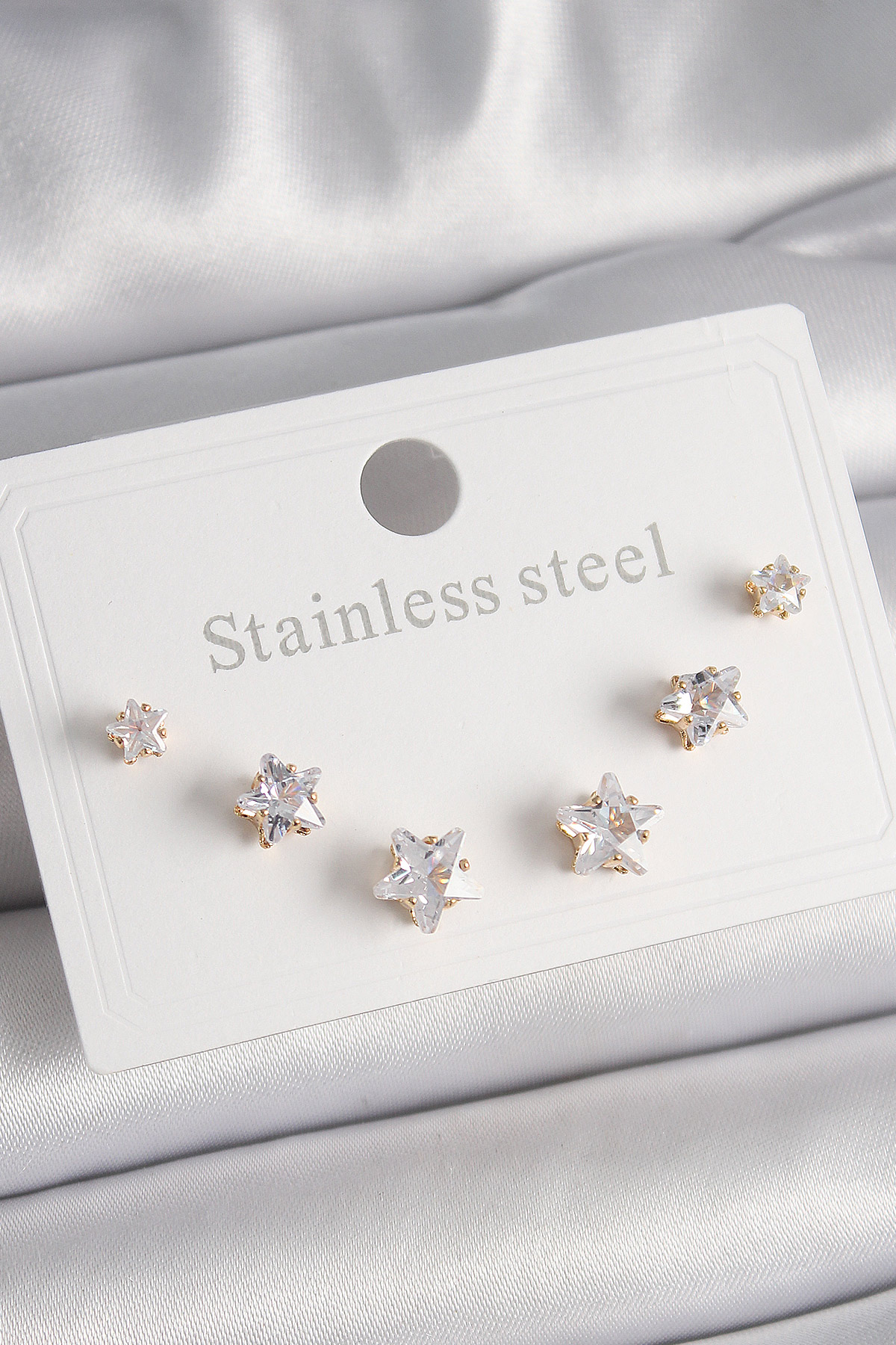 316L Çelik Gold Renk Zirkon Taşlı Yıldız Model Kadın Küpe Seti - Lisinya