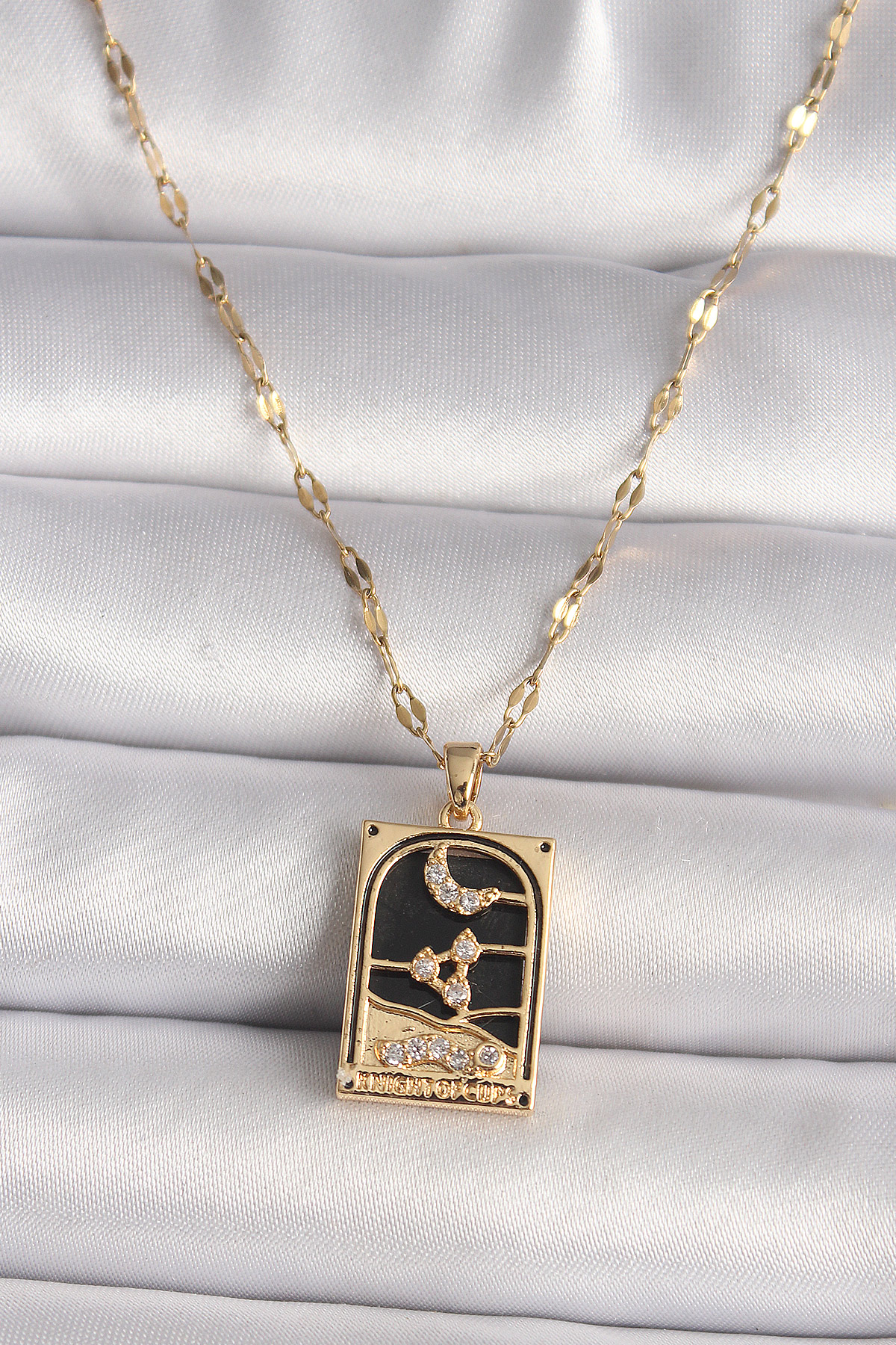 316L Çelik Gold Renk Zirkon Taşlı Ay Figürlü Tarot Model Kadın Kolye - Lisinya
