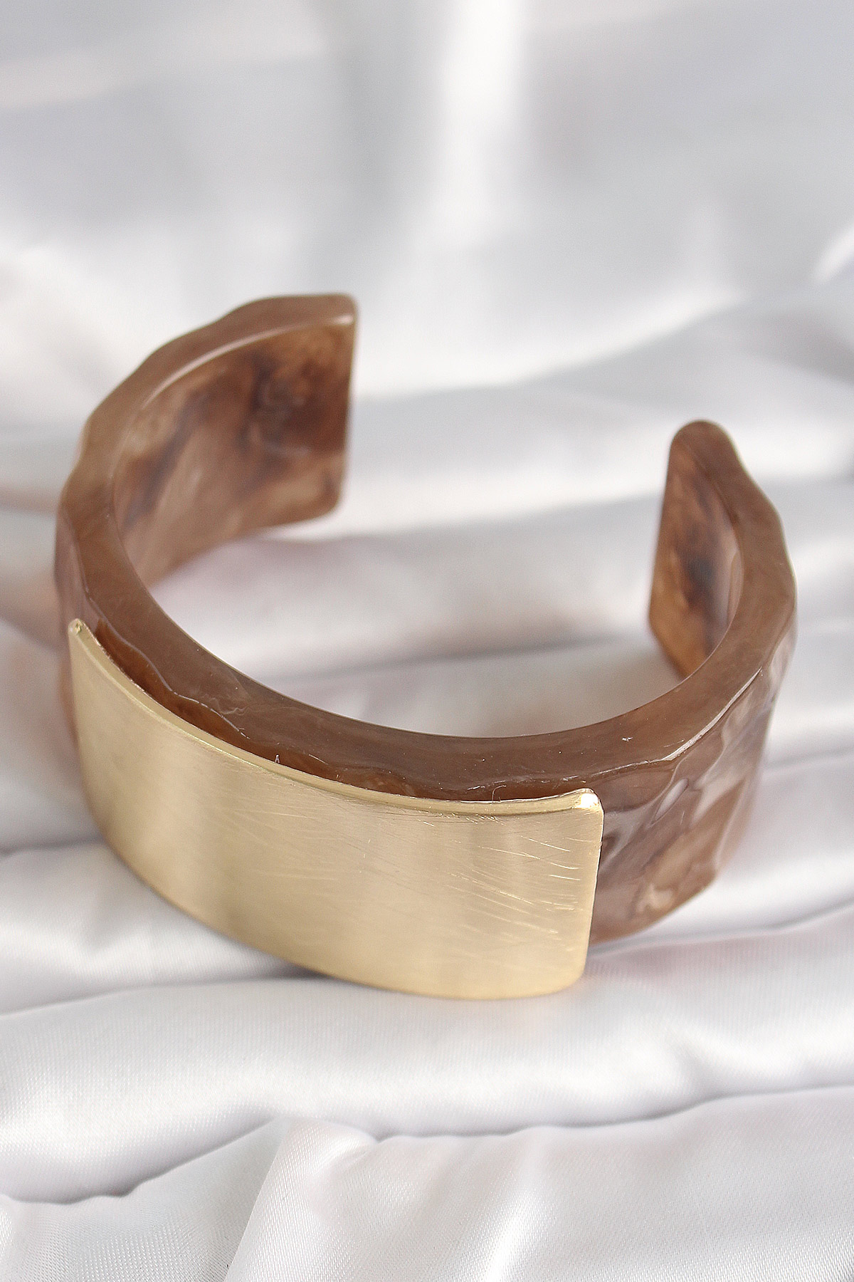 Kahverengi Mermer Desen Akrilik Platik Gold Dikdörtgen Plaka Model Vintage Kadın Bilezik - Lisinya