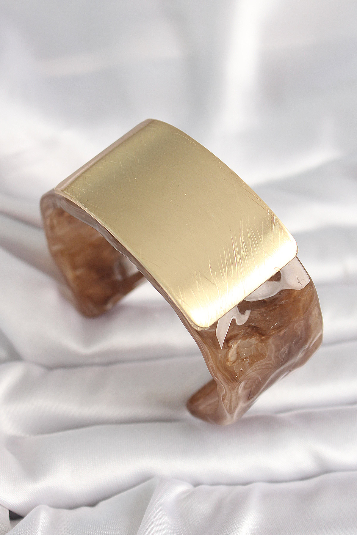 Kahverengi Mermer Desen Akrilik Platik Gold Dikdörtgen Plaka Model Vintage Kadın Bilezik - Lisinya