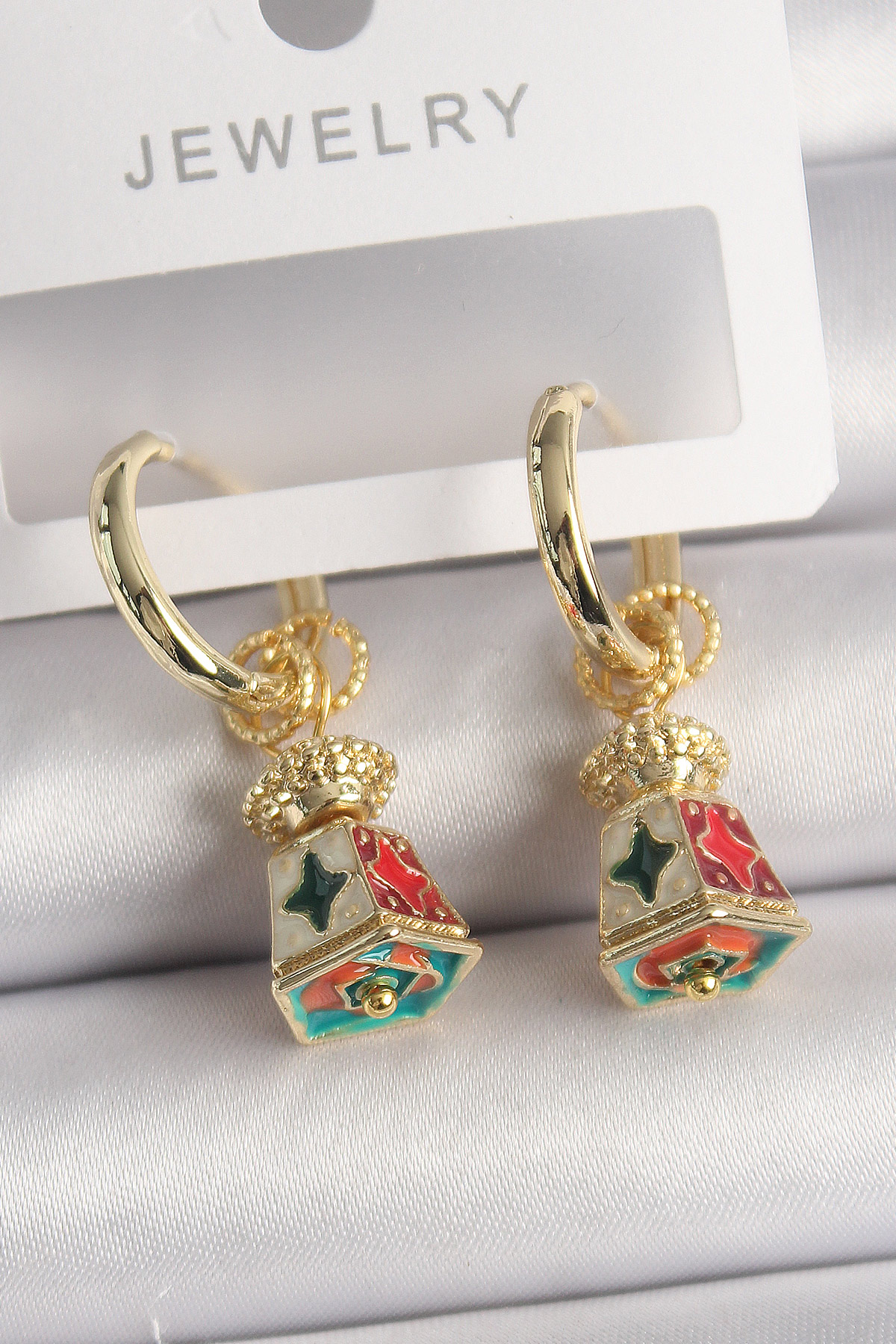 Pirinç Gold Renk Renkli Vintage Çin Emaye Model Kadın Küpe - Lisinya Pirinç Gold Renk Renkli Vintage Çin Emaye Model Kadın Küpe - Lisinya