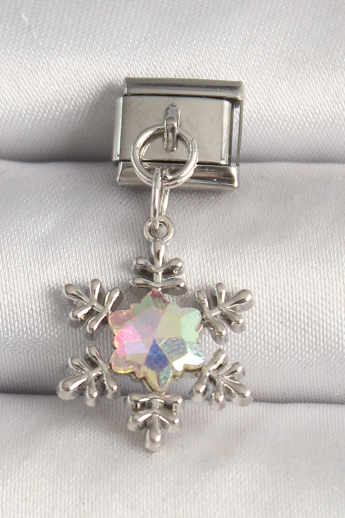 316L Çelik Gümüş Renk Hologram Mineli Kar Tanesi Model Nomination Charm - Lisinya