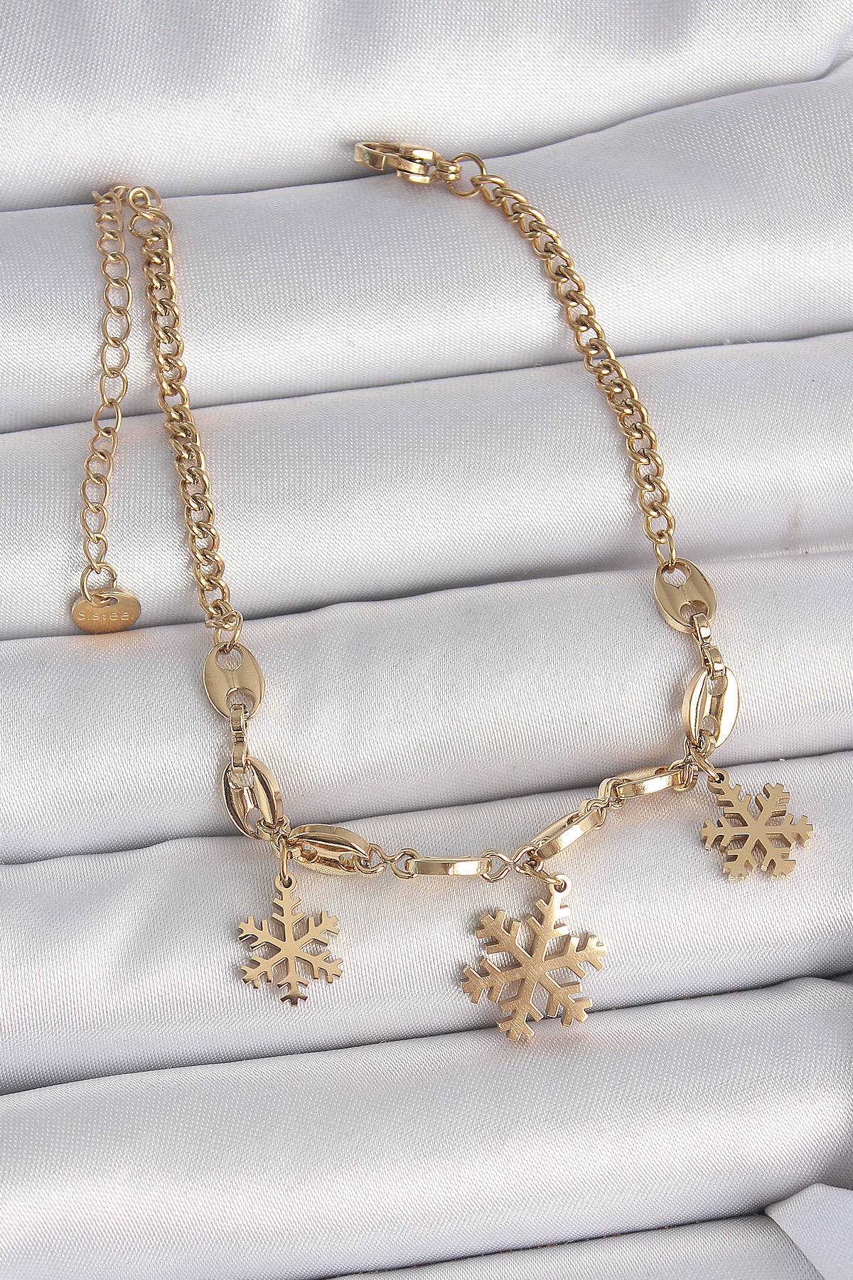 316L Çelik Gold Renk Sallantı Kar Tanesi Model Kadın Bileklik - Lisinya