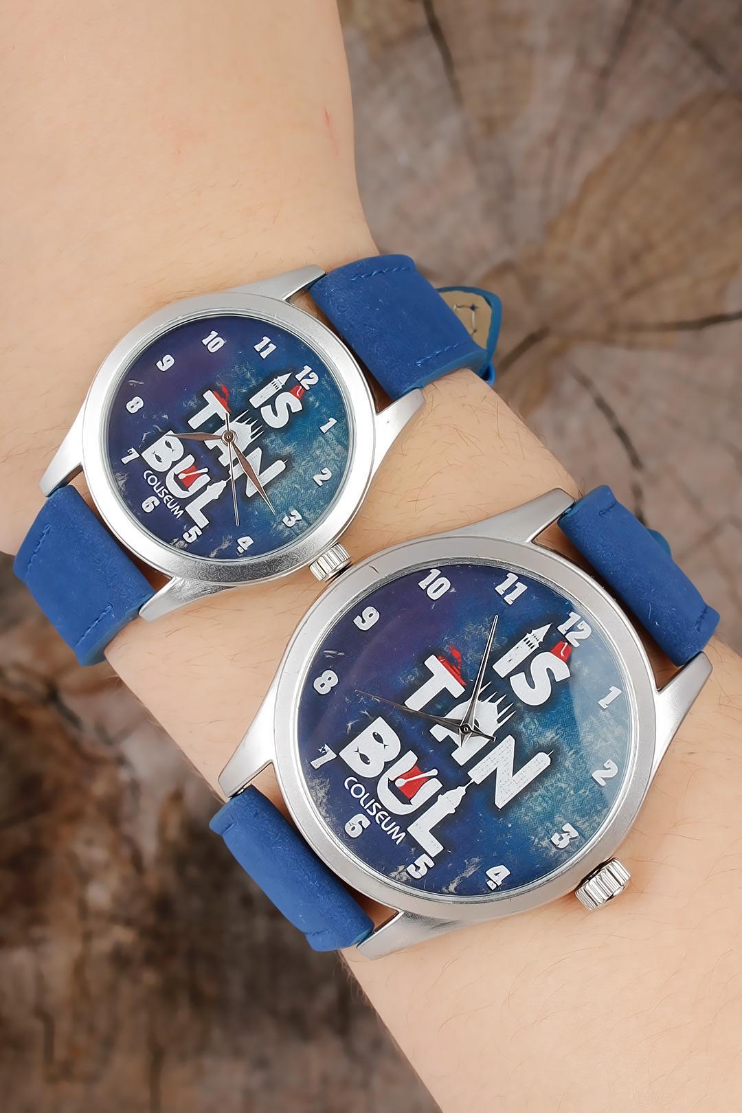 İstanbul Tasarım Lacivert Deri Kordonlu Sevgili Saatleri - Lisinya İstanbul Tasarım Lacivert Deri Kordonlu Sevgili Saatleri - Lisinya