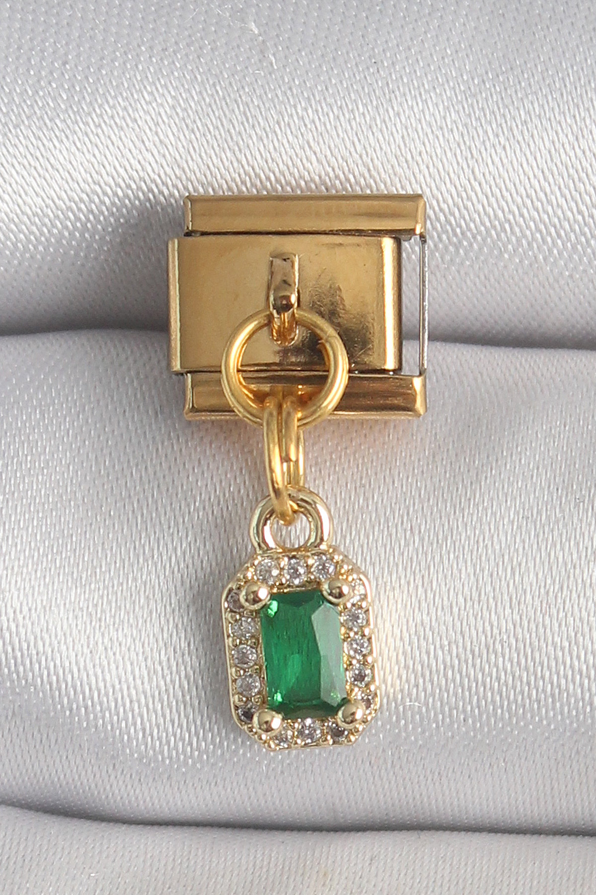 316L Çelik Gold Renk Sallantı Kare Yeşil Zirkon Taşlı Nomination Charm - Lisinya