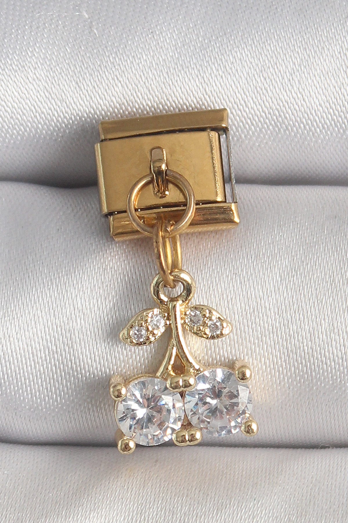 316L Çelik Gold Renk Sallantı Zirkon Taşlı Kiraz Model Nomination Charm - Lisinya