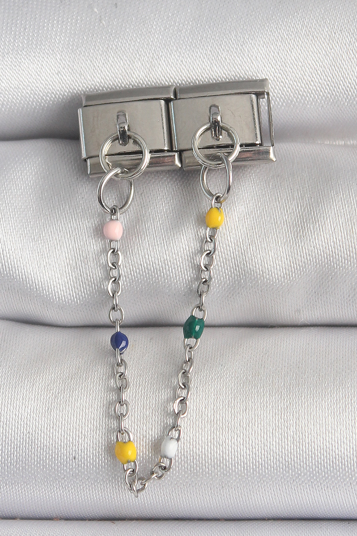 316L Çelik Gümüş Renk 2'Li Sallantı Zincir Model Nomination Charm - Lisinya