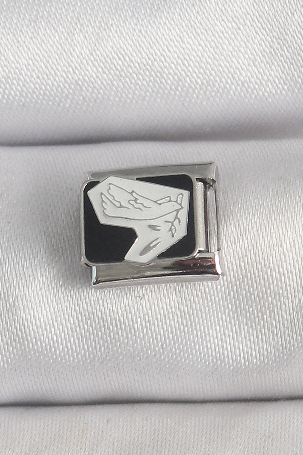 316L Çelik Gümüş Renk Siyah Beyaz Kuş İşlemeli Nomination Charm - Lisinya