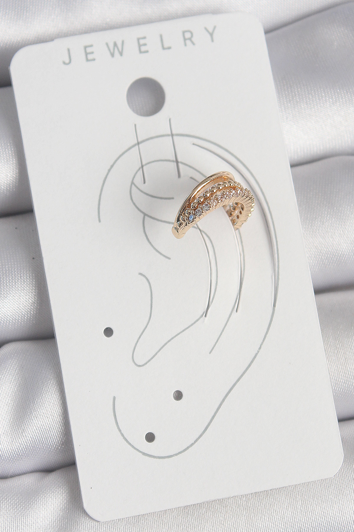 Pirinç Gold Renk Zirkon Taşlı 3'Lü Sıralı Model Kadın Kıkırdak Küpe - Lisinya Pirinç Gold Renk Zirkon Taşlı 3'Lü Sıralı Model Kadın Kıkırdak Küpe - Lisinya