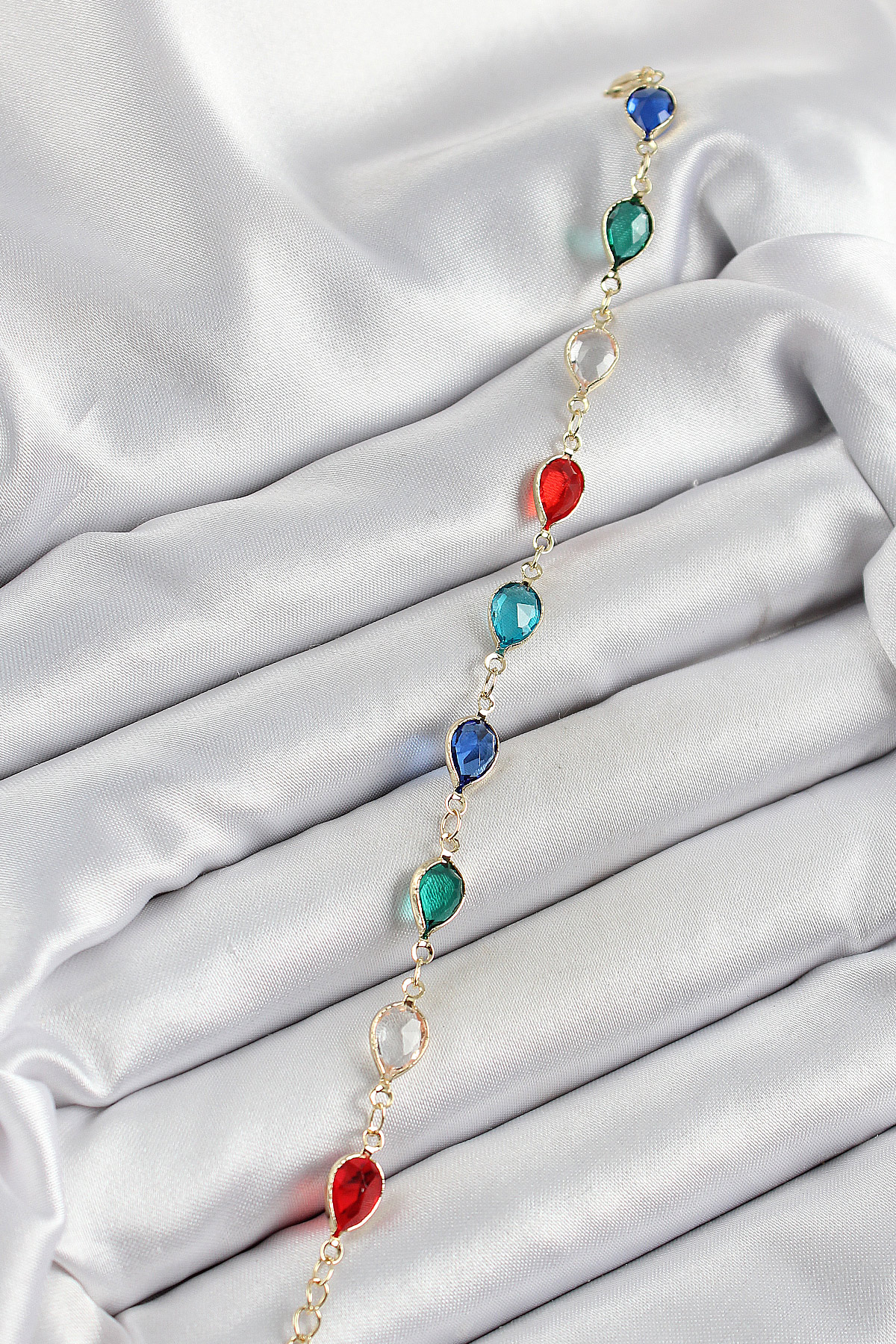 Pirinç Gold Renk Karışık Renk Damla Zirkon Taşlı Kadın Bileklik - Lisinya