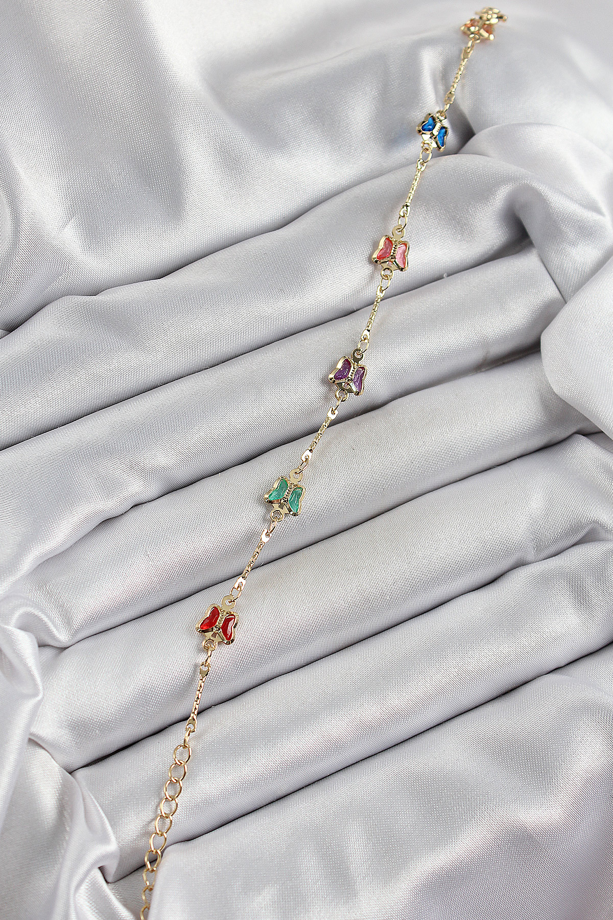 Pirinç Gold Renk Karışık Renk Kelebek Zirkon Taşlı Kadın Bileklik - Lisinya