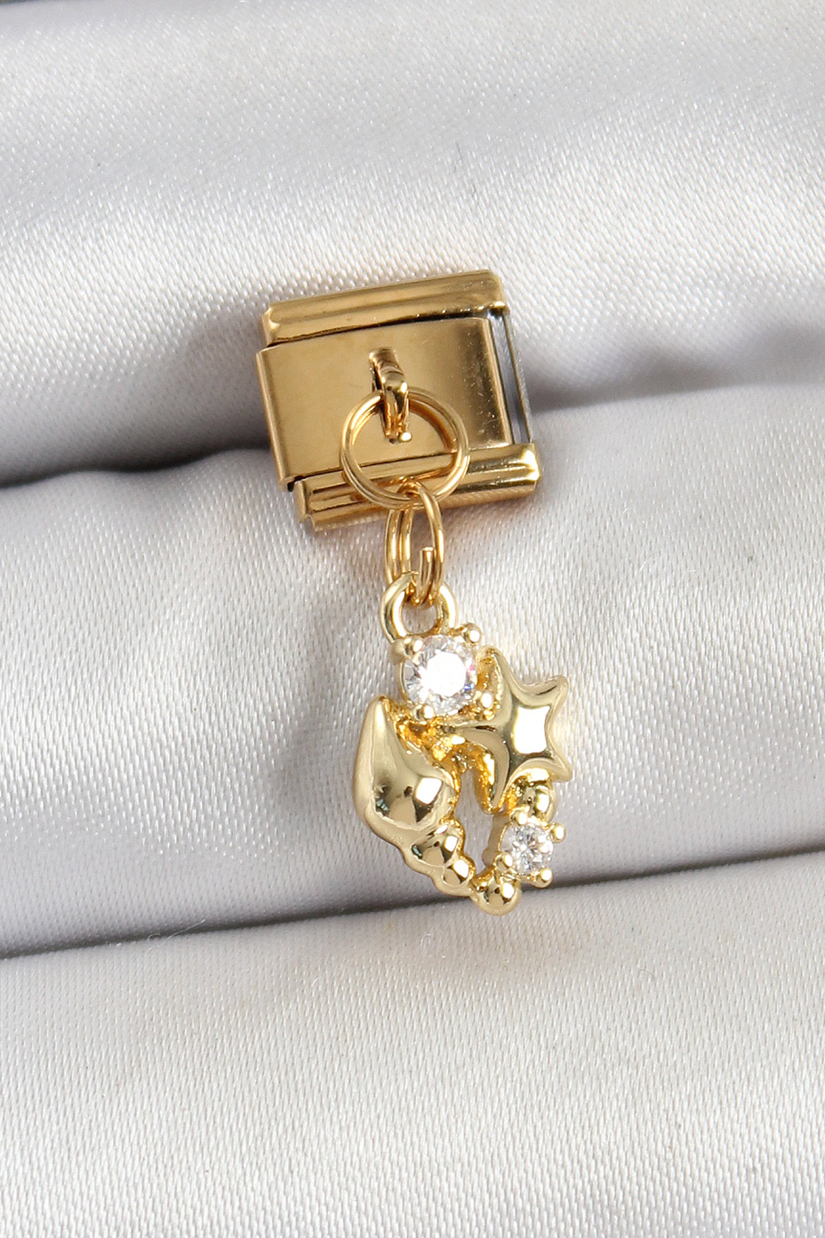 316L Çelik Sallantılı Zirkon Taşlı Deniz Kabuğu Ve Yıldız Model Gold Renk Nomination Charm - Lisinya