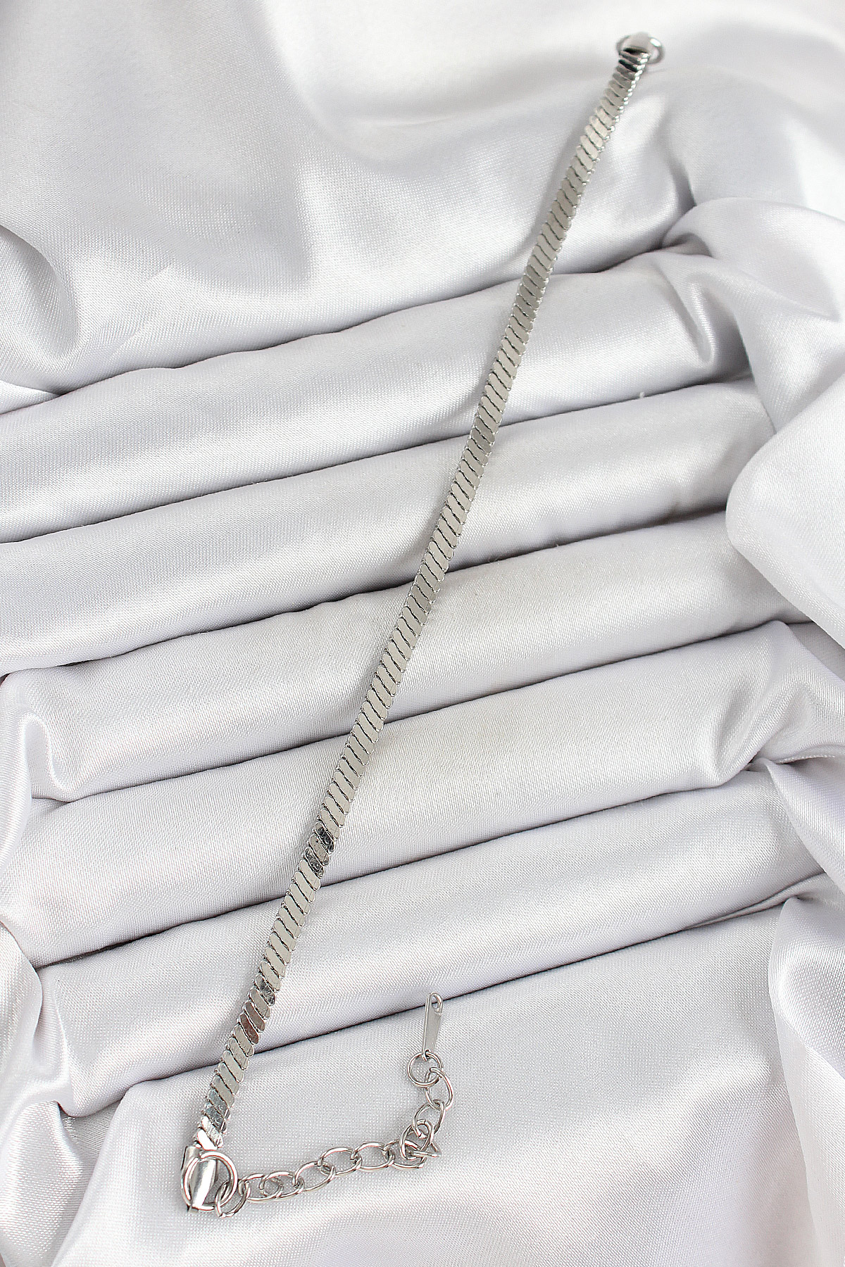 316L Çelik Gümüş Renk Yassı Zincir Model Kadın Bileklik - Lisinya