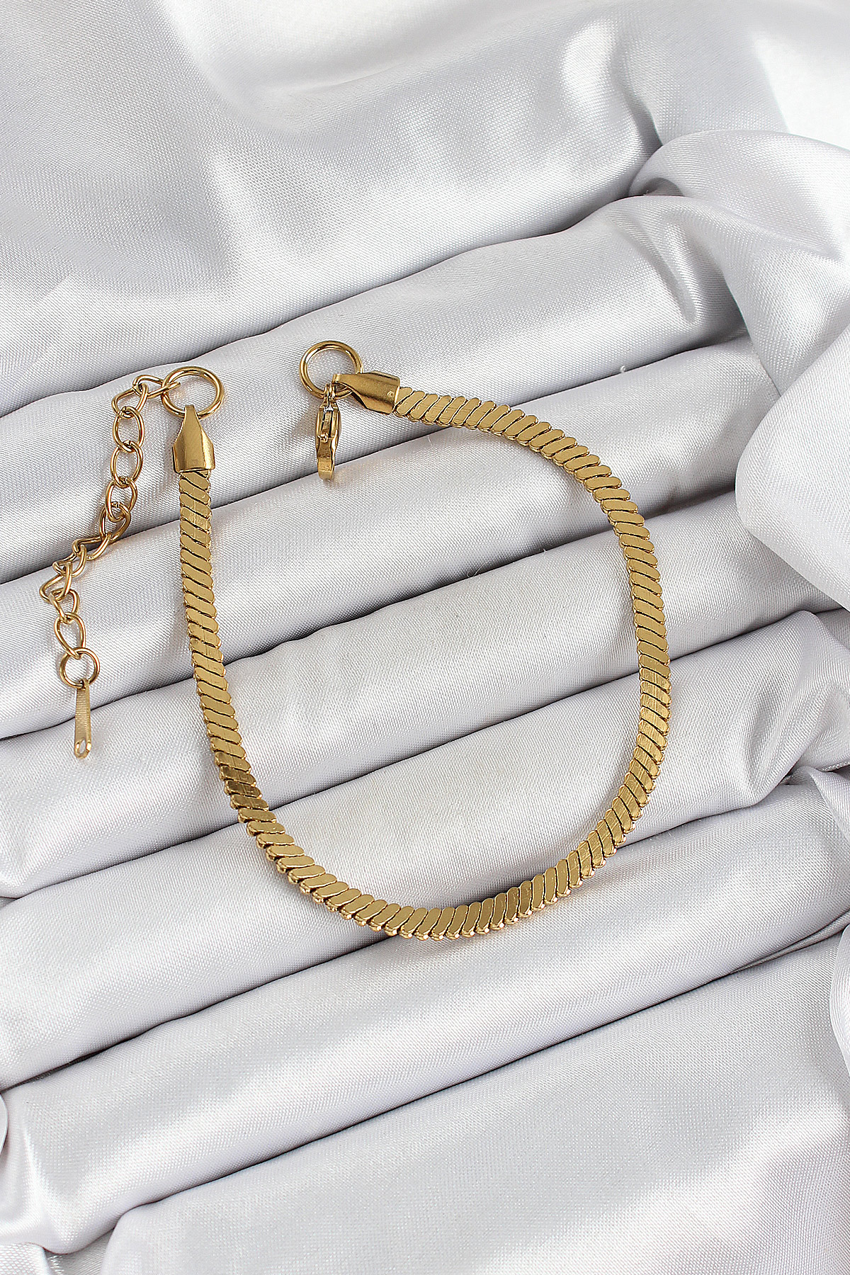 316L Çelik Gold Renk Yassı Zincir Model Kadın Bileklik - Lisinya