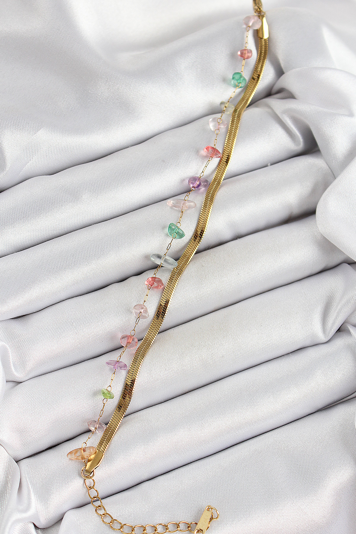 316L Çelik Gold Renk Kristal Karışık Renkli Taşlı Kadın Bileklik - Lisinya