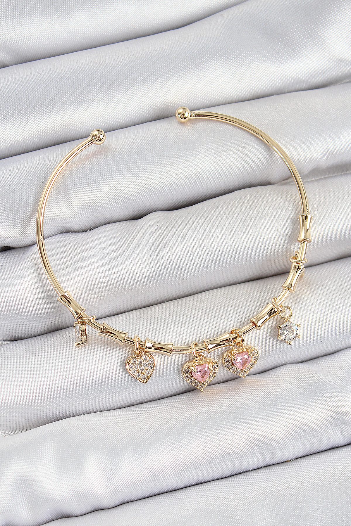 Pirinç Zirkon Taşlı Pembe Kalp Model Gold Renk Charm Bileklik - Lisinya Pirinç Zirkon Taşlı Pembe Kalp Model Gold Renk Charm Bileklik - Lisinya