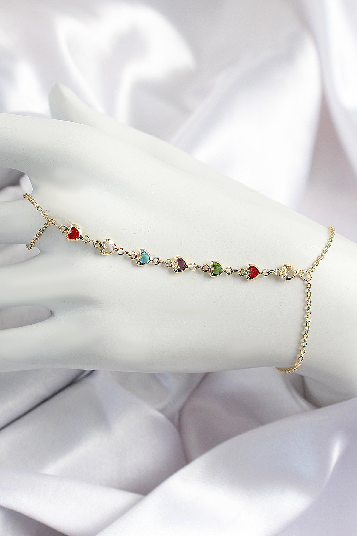 Pirinç Renkli Kalpli Zirkon Taşlı Y Model Gold Renk Kadın Şahmeran - Lisinya