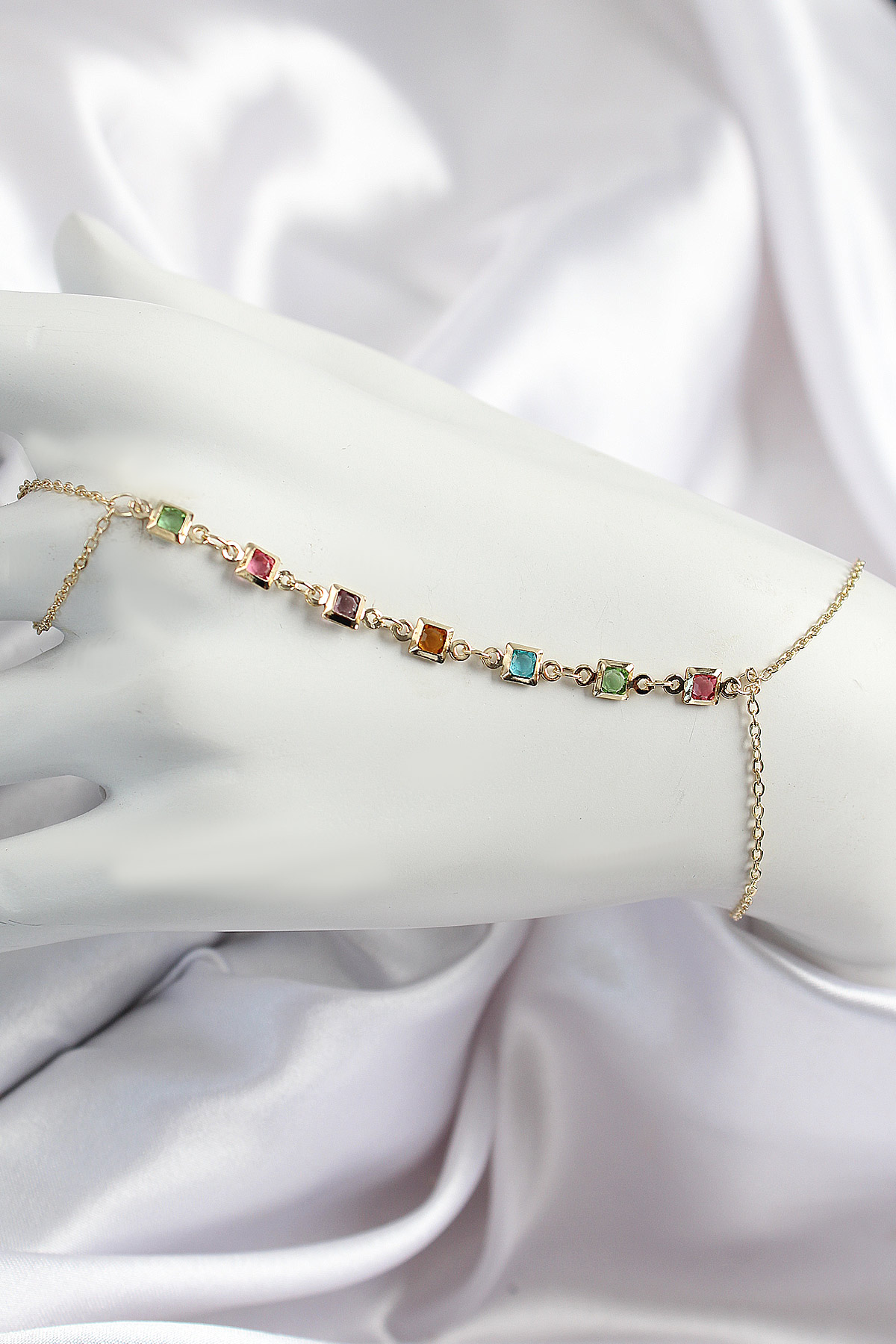 Pirinç Renkli Kare Zirkon Taşlı Y Model Gold Renk Kadın Şahmeran - Lisinya
