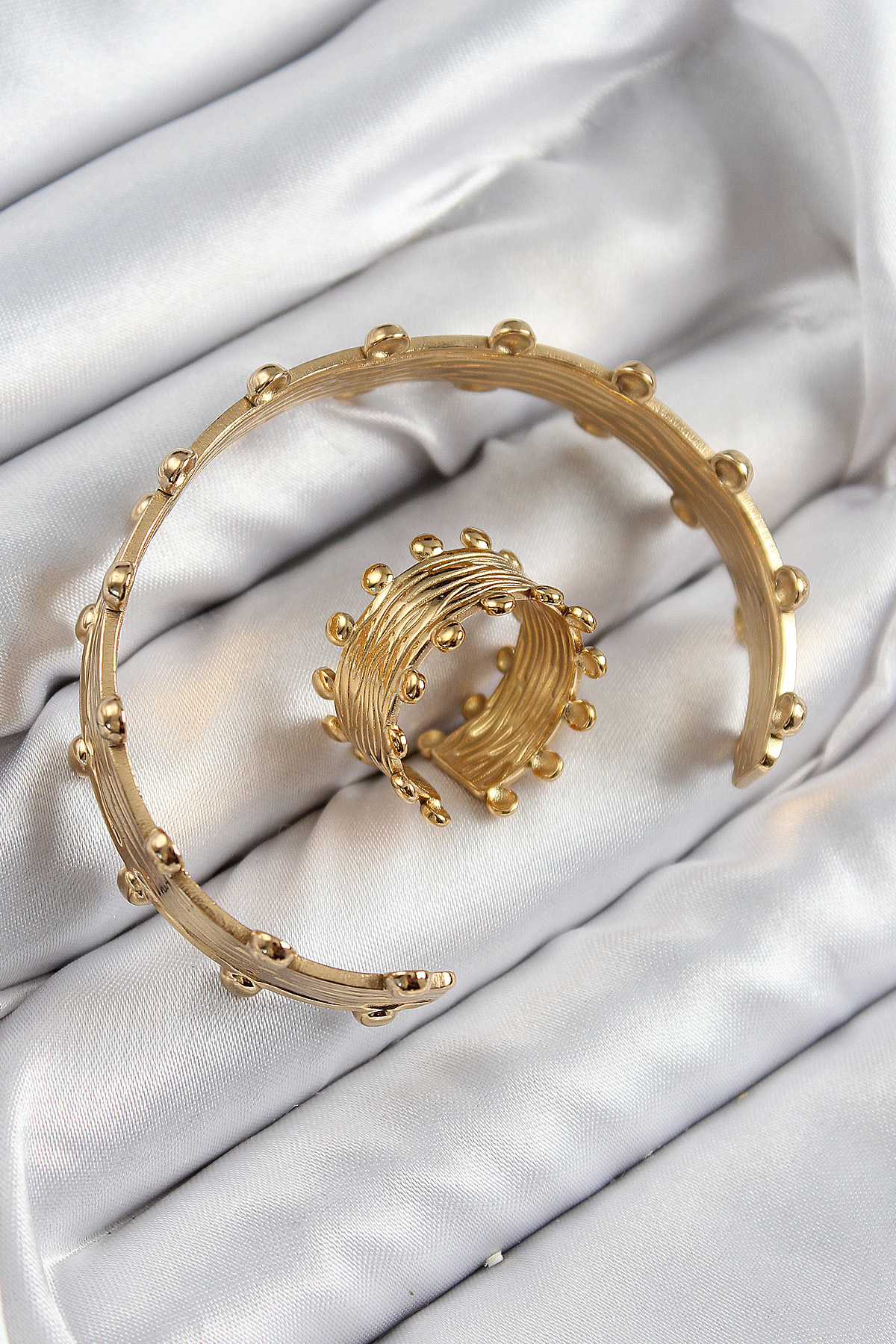 Pirinç Topcuk Model Gold Renk Bileklik Yüzük Set - Lisinya